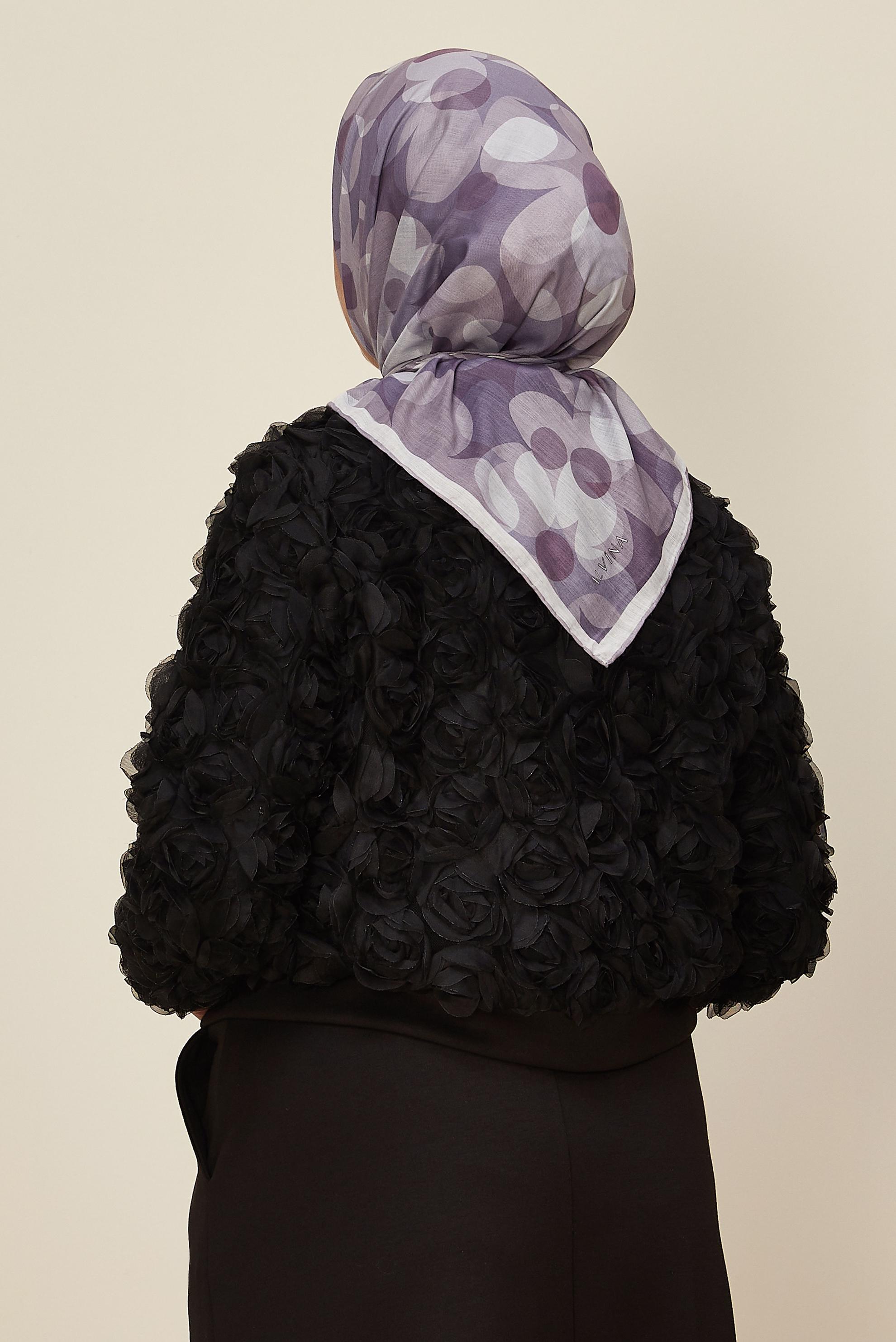 Tesettür giyim MOR ALVİNA ÇİÇEK DESENLİ EŞARP 8563