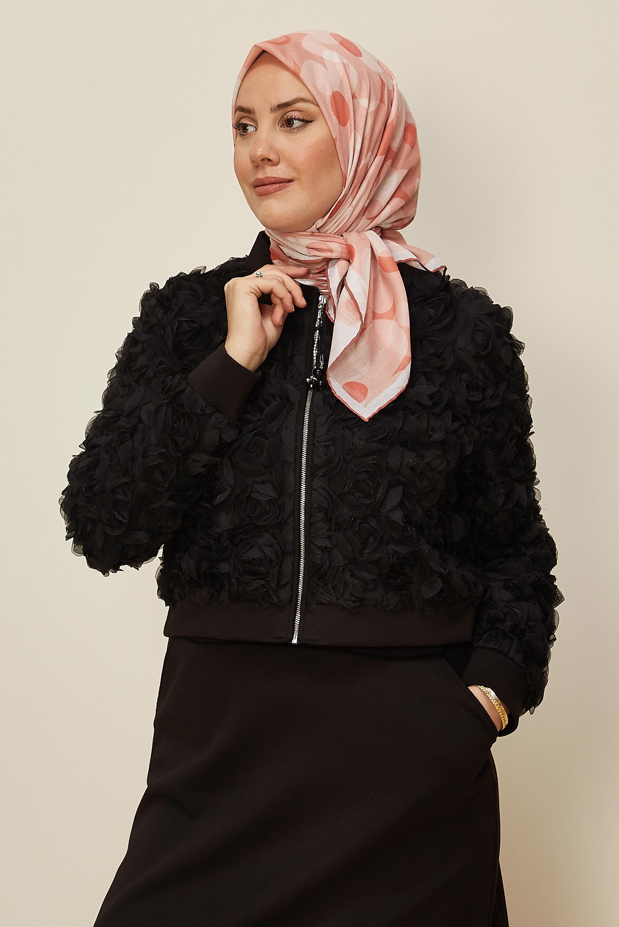 Tesettür giyim TURUNCU ALVİNA ÇİÇEK DESENLİ EŞARP 8563