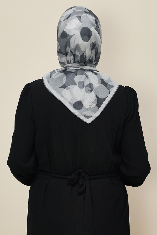 Tesettür giyim GRİ ALVİNA ÇİÇEK DESENLİ EŞARP 8563 - ALVİNA