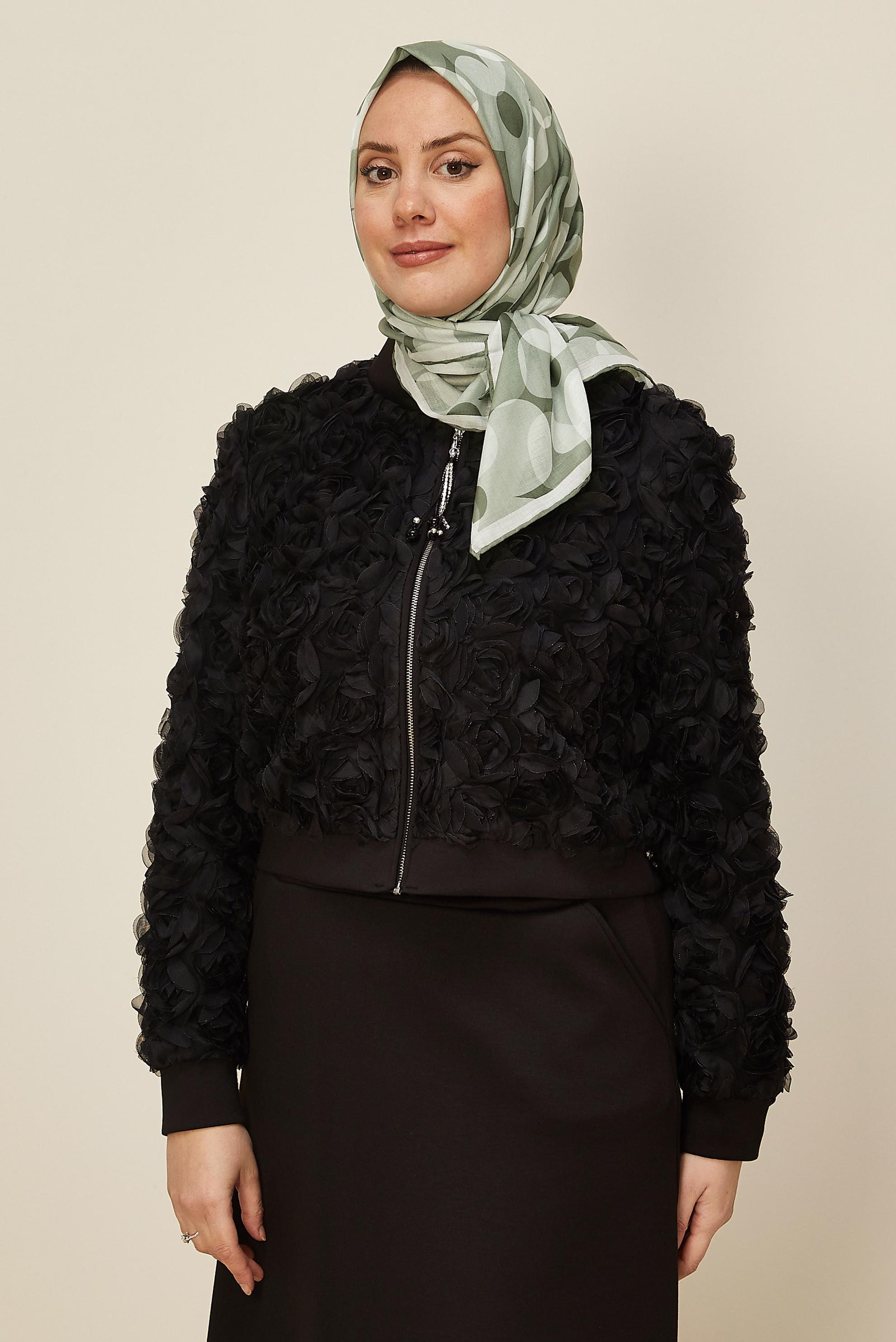 Tesettür giyim HAKİ ALVİNA ÇİÇEK DESENLİ EŞARP 8563