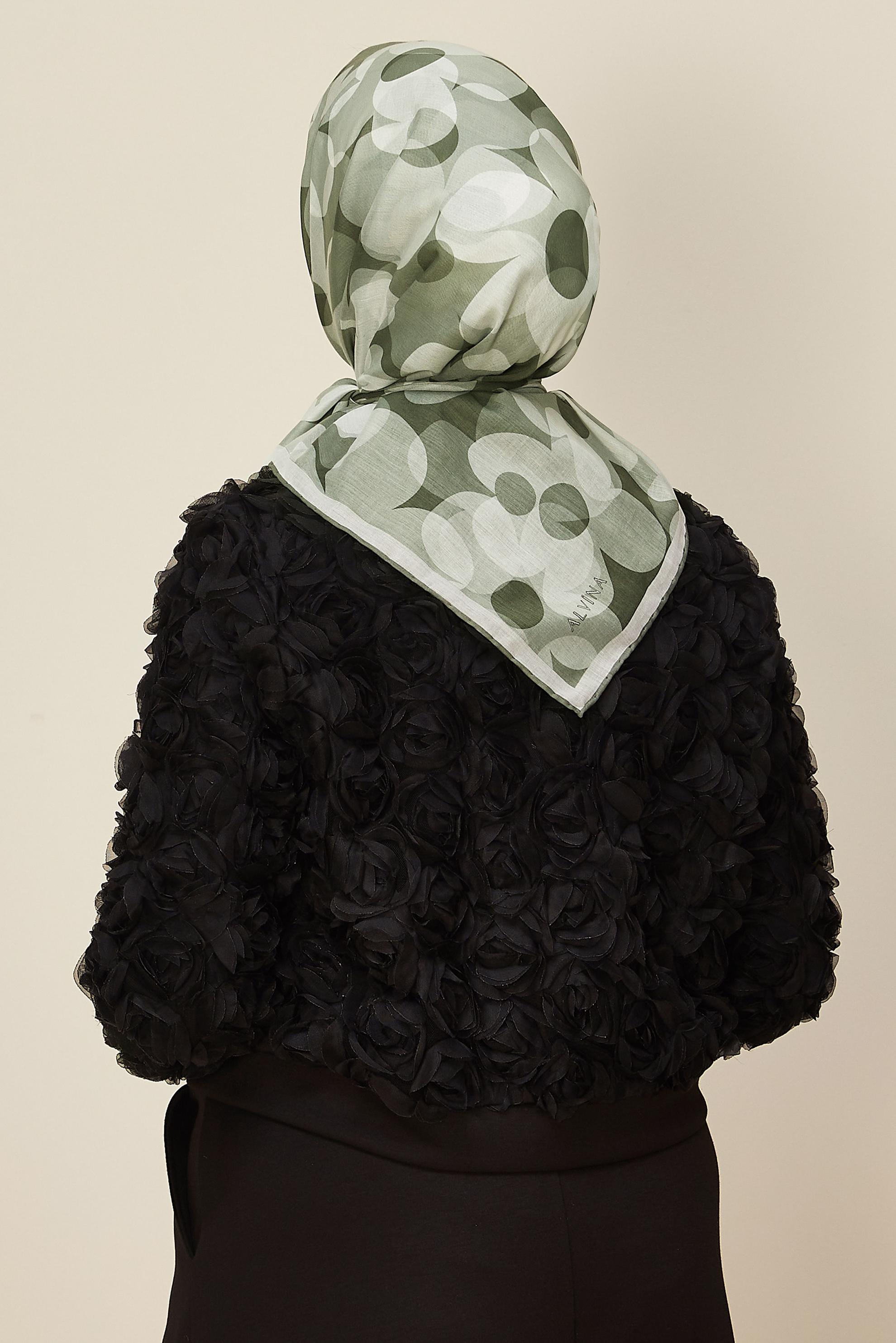 Tesettür giyim HAKİ ALVİNA ÇİÇEK DESENLİ EŞARP 8563