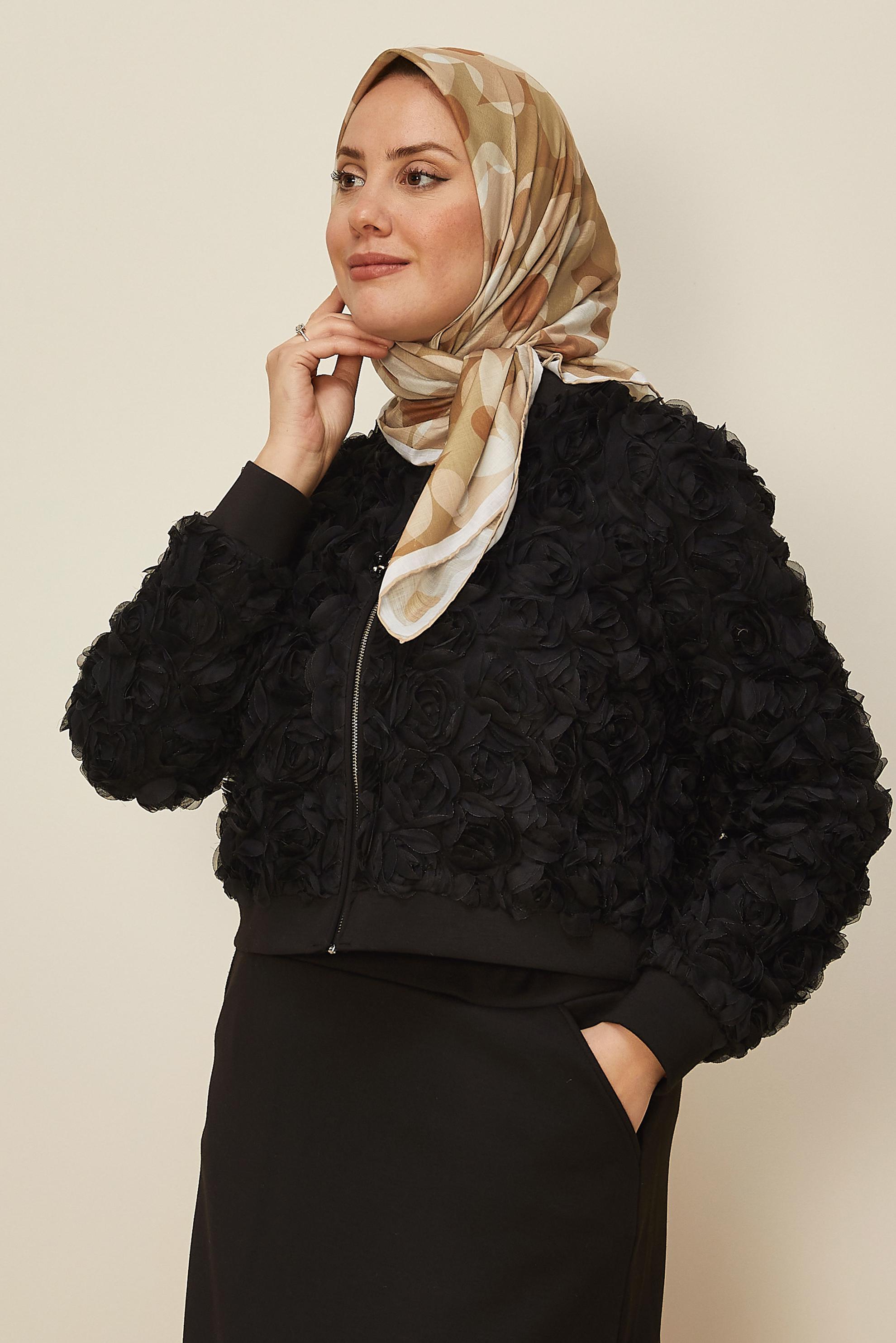 Tesettür giyim KAHVE ALVİNA ÇİÇEK DESENLİ EŞARP 8563