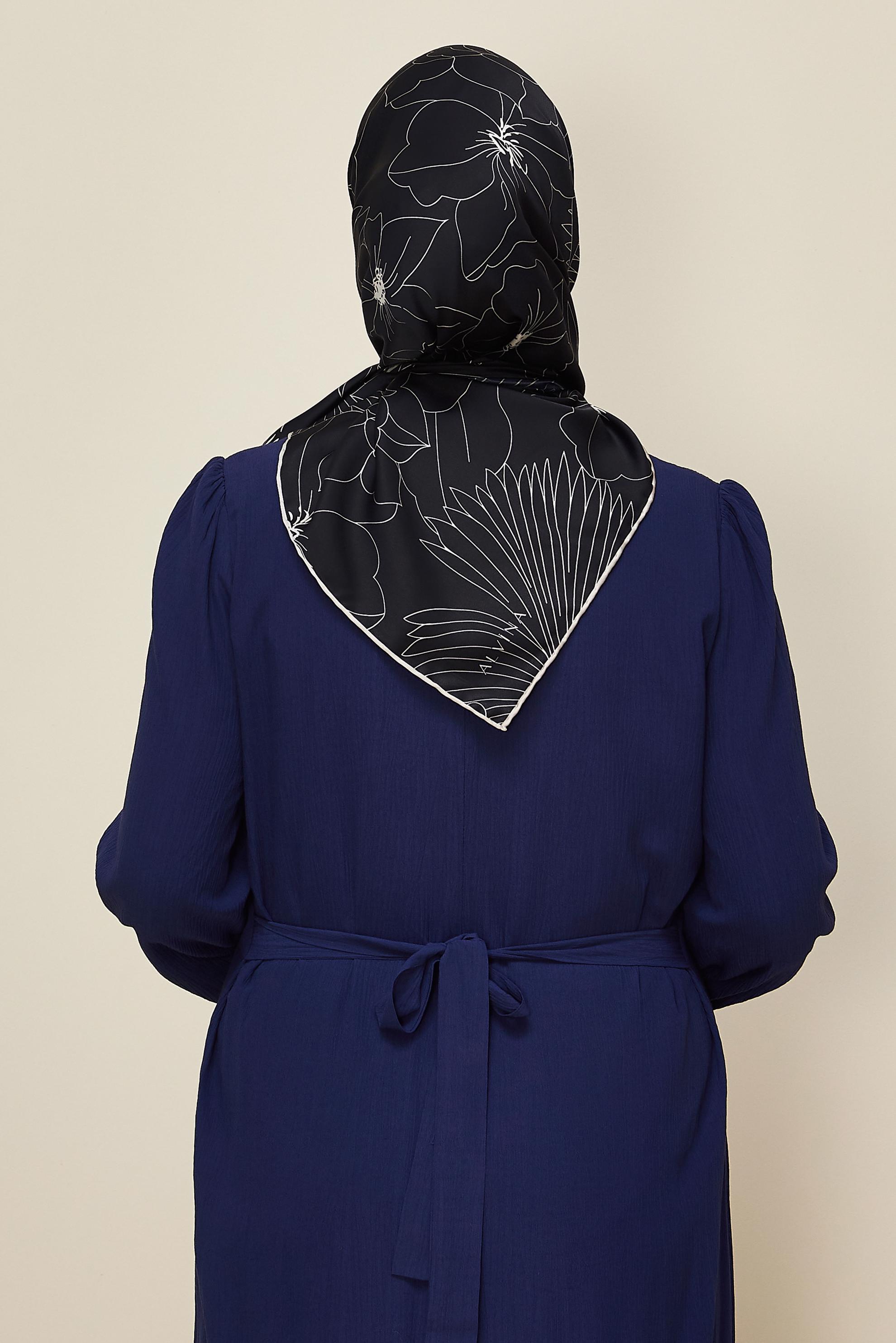 Tesettür giyim SİYAH ALVİNA DESENLİ EŞARP 8564