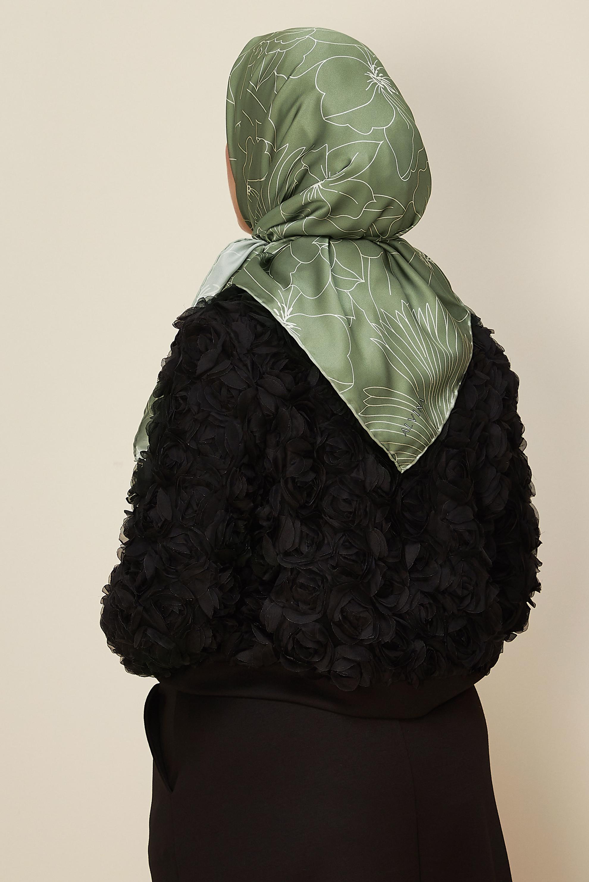 Tesettür giyim YEŞİL ALVİNA DESENLİ EŞARP 8564