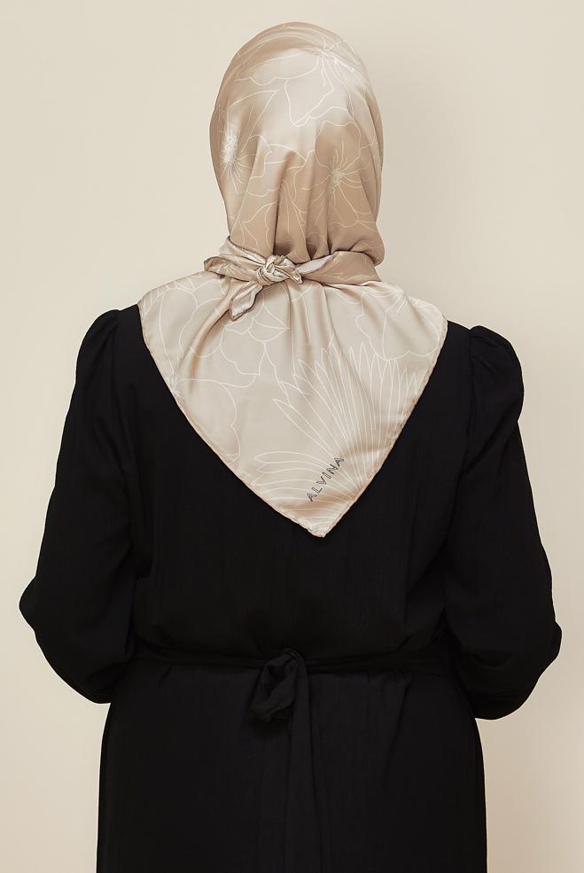 Tesettür giyim PUDRA ALVİNA DESENLİ EŞARP 8564 - ALVİNA