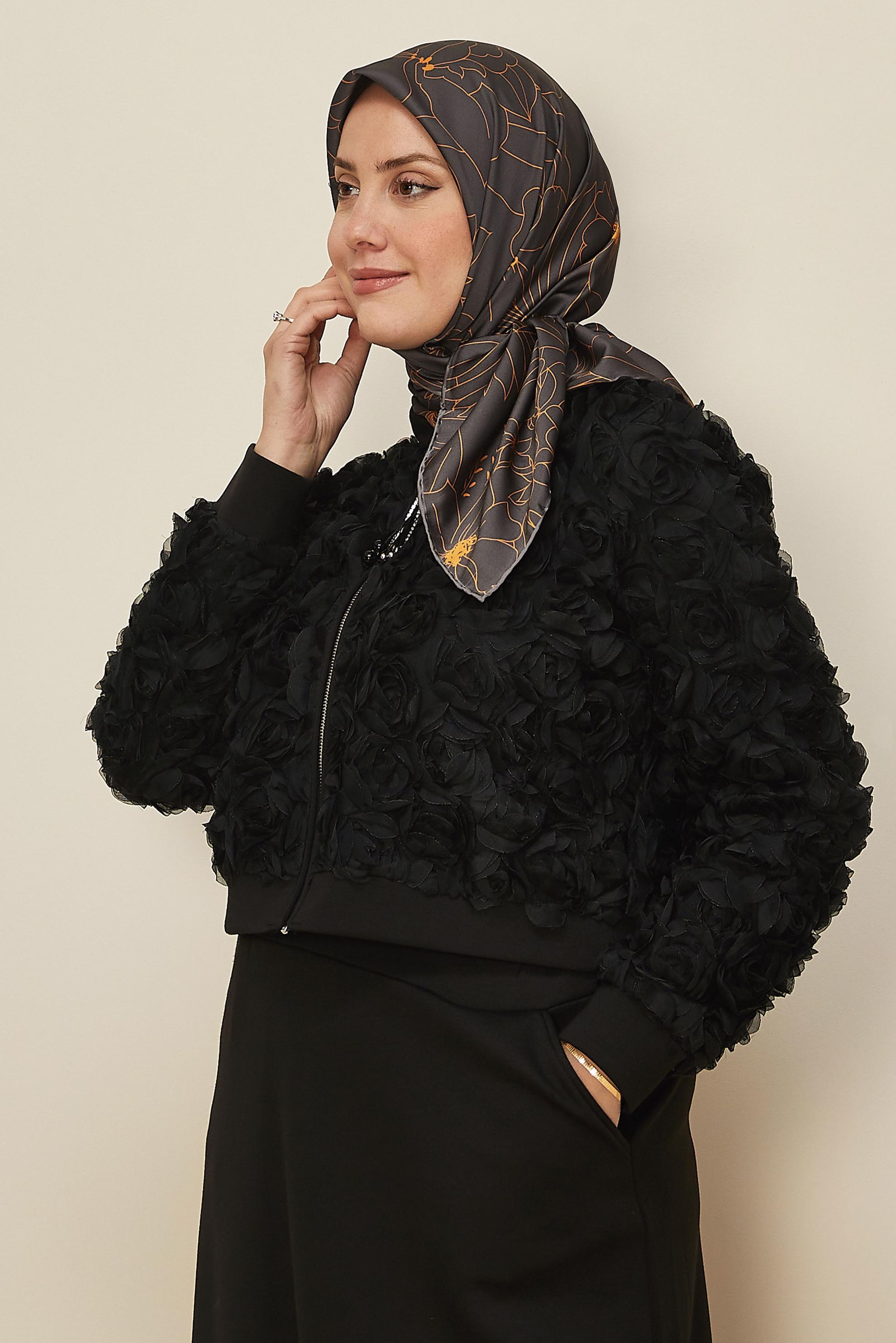 Tesettür giyim KAHVE ALVİNA DESENLİ EŞARP 8564