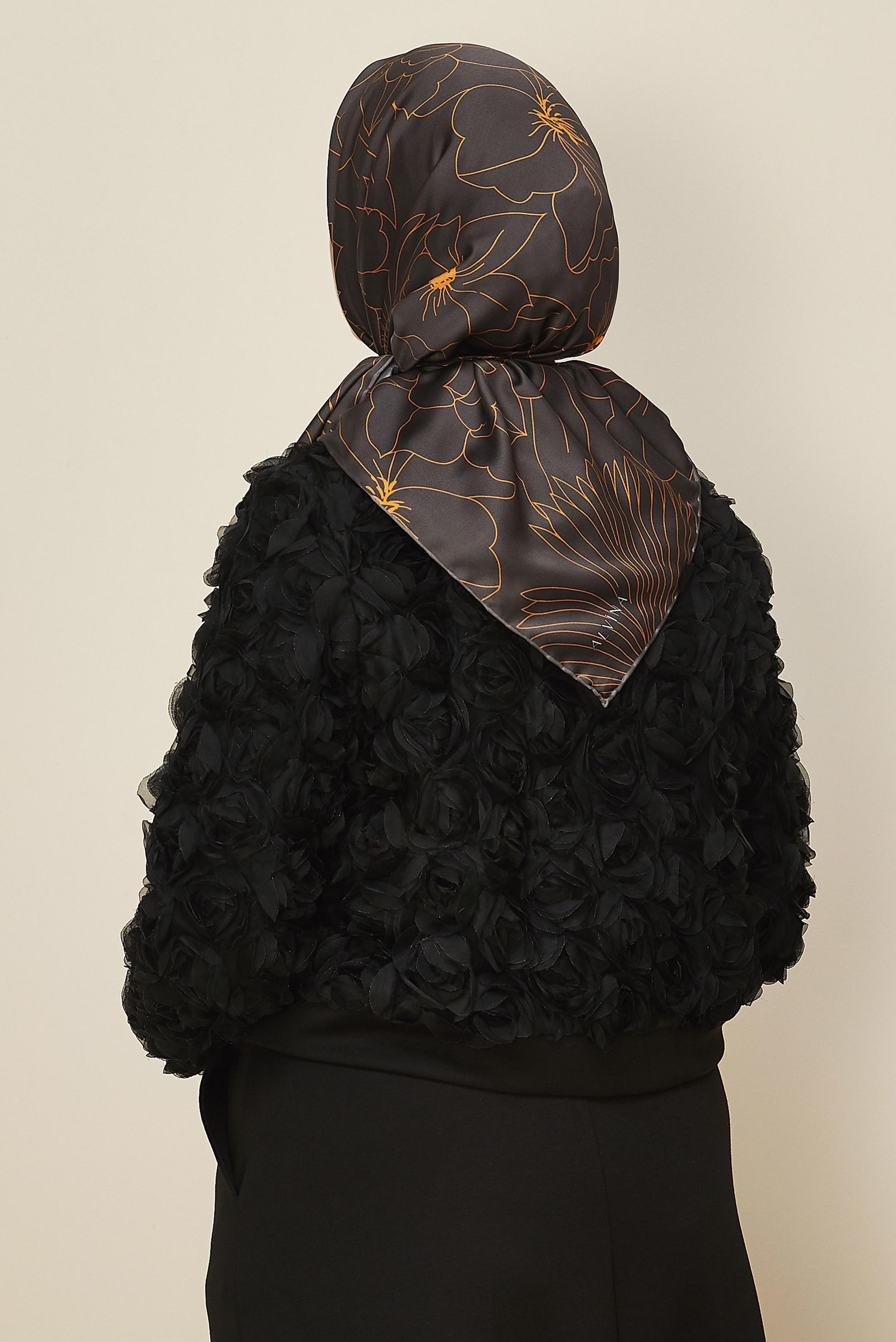 Tesettür giyim KAHVE ALVİNA DESENLİ EŞARP 8564