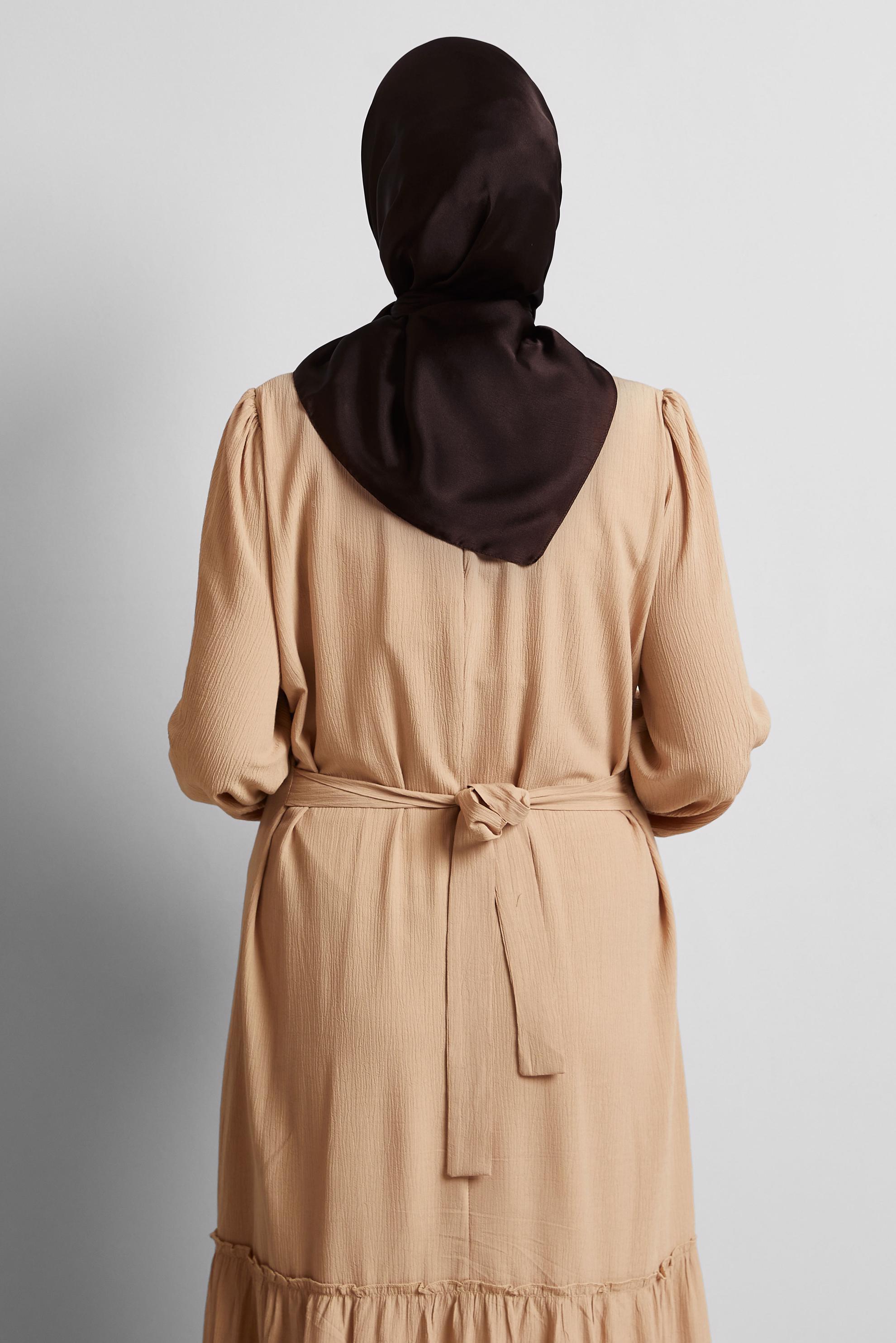 Tesettür giyim KAHVE ALVİNA SATEN JANJAN EŞARP 8569