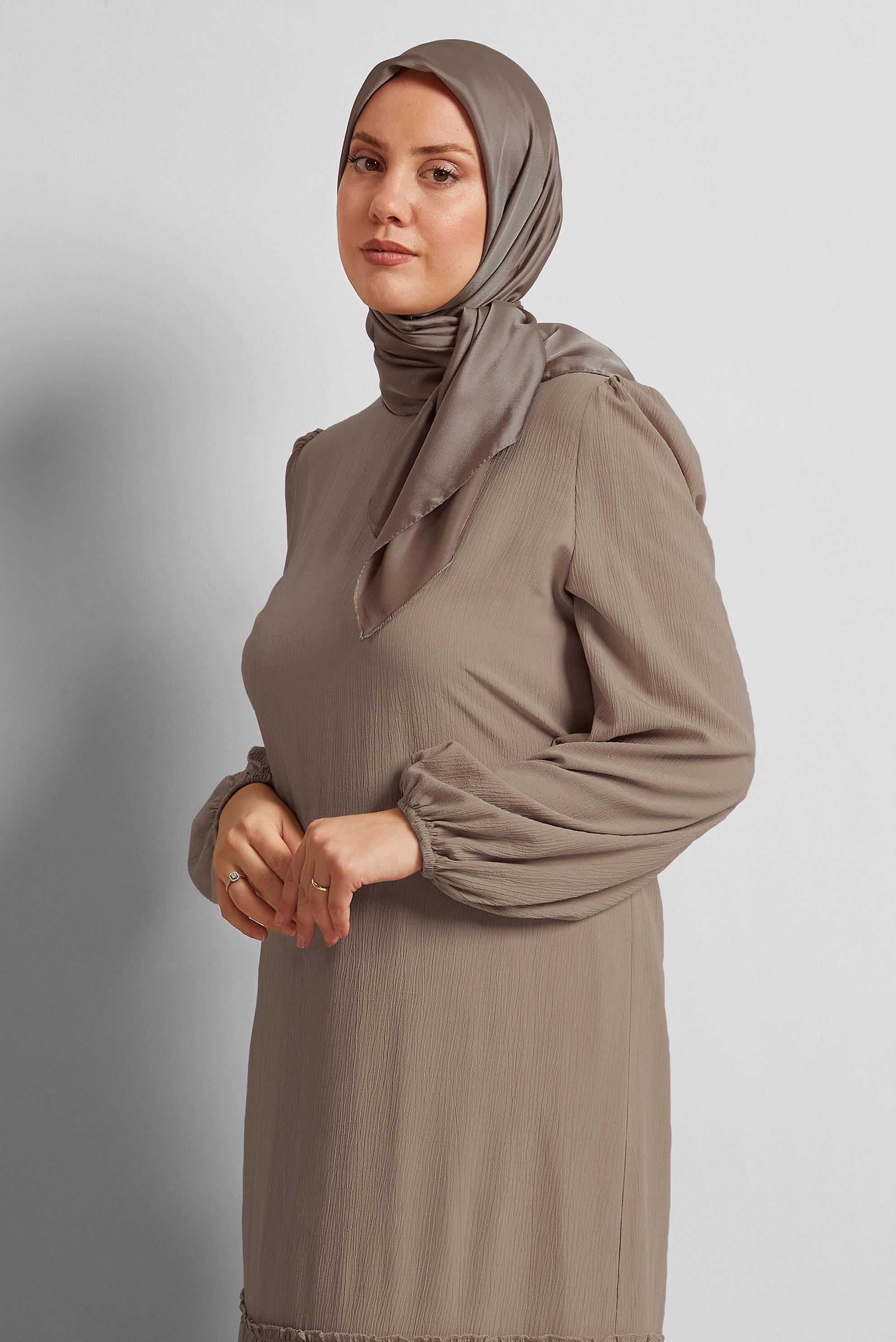 Tesettür giyim VİZON ALVİNA SATEN JANJAN EŞARP 8569