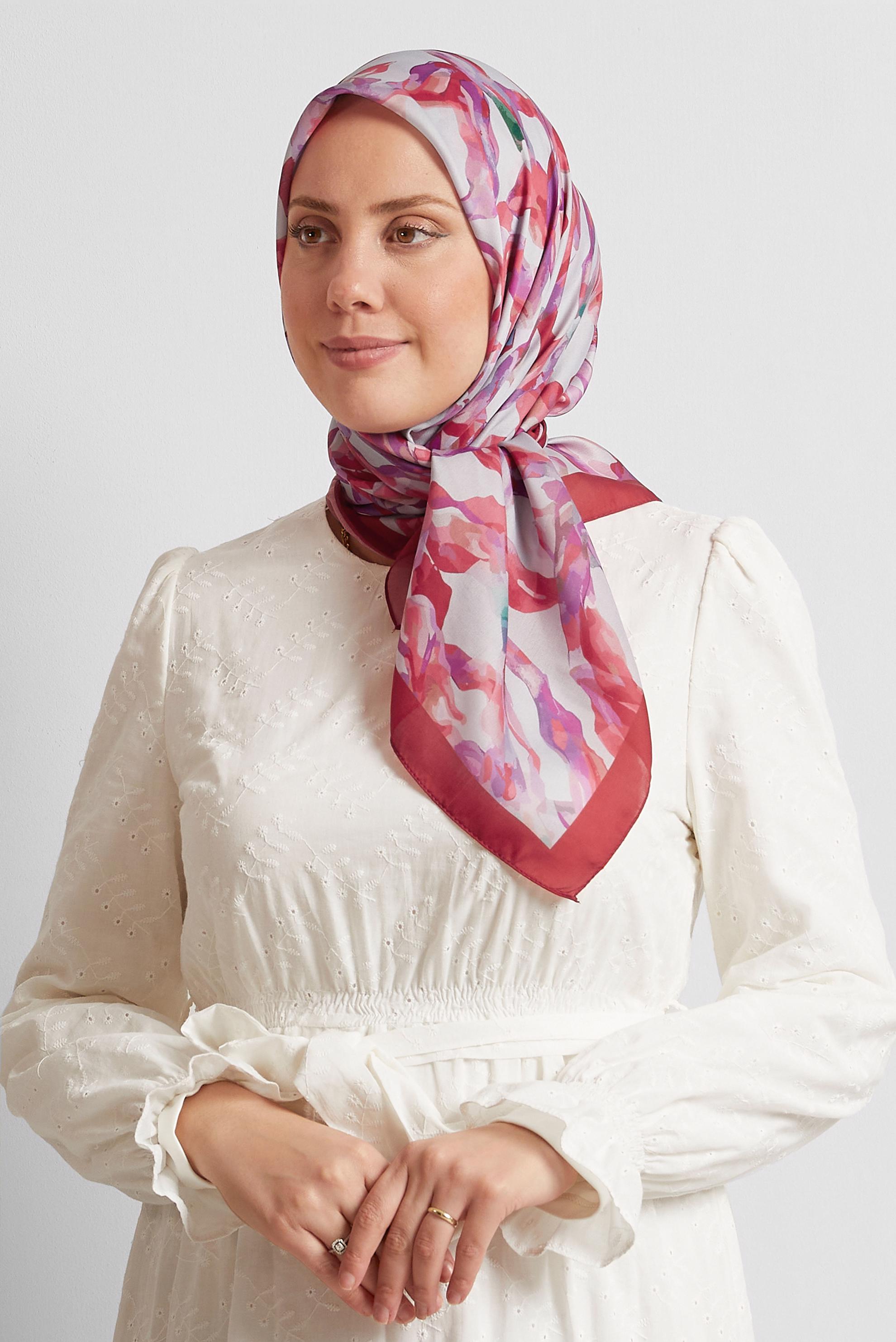 Tesettür giyim KIRMIZI ALVİNA DESENLİ EŞARP 8578