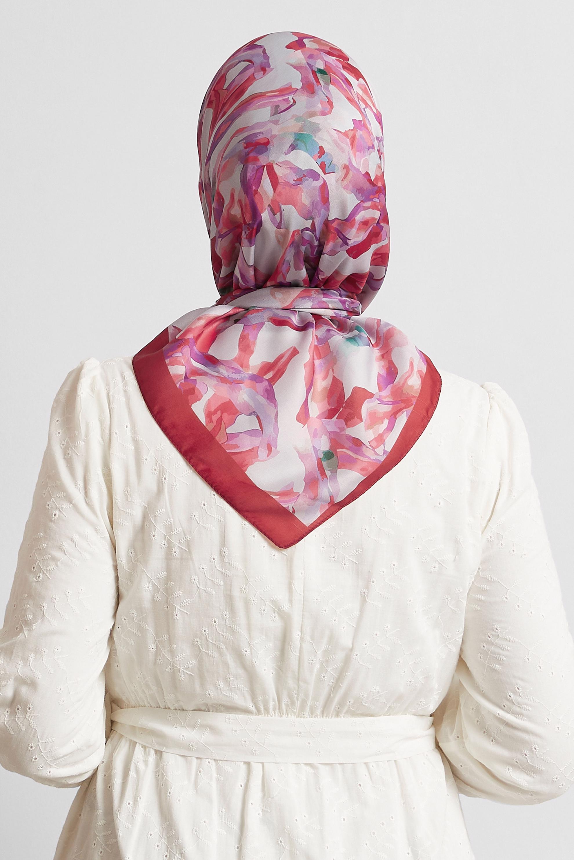 Tesettür giyim KIRMIZI ALVİNA DESENLİ EŞARP 8578