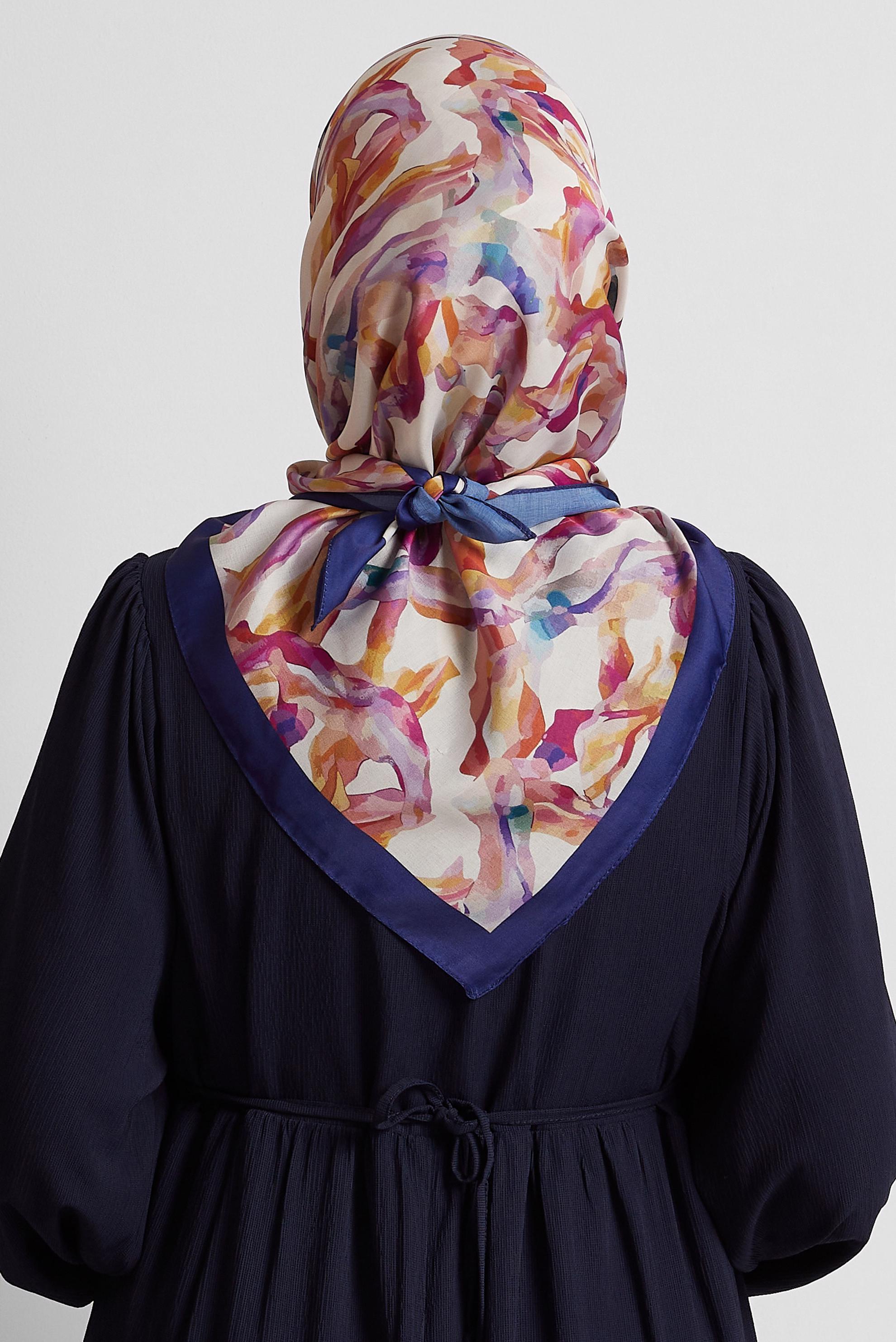 Tesettür giyim LACİVERT ALVİNA DESENLİ EŞARP 8578