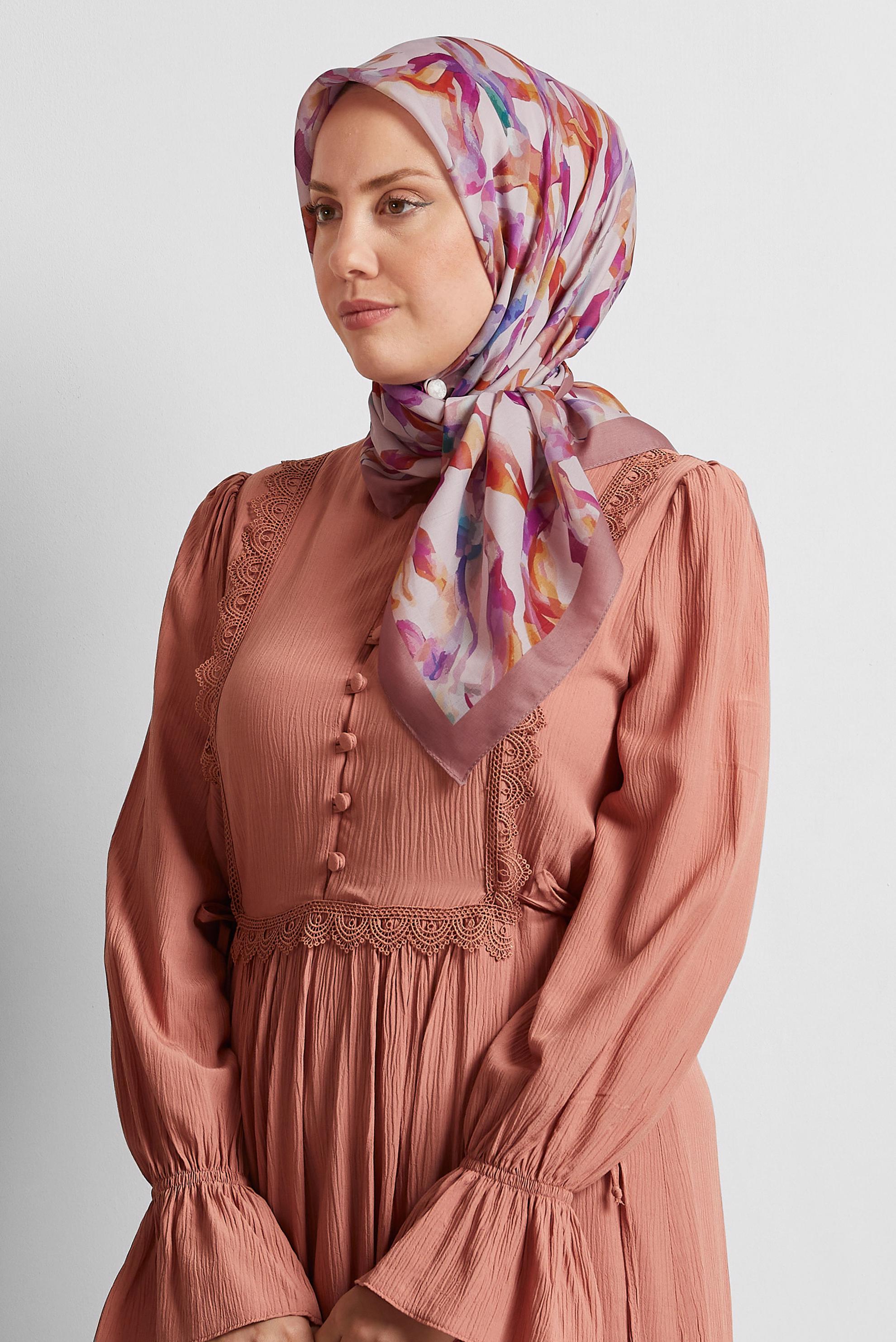 Tesettür giyim PEMBE ALVİNA DESENLİ EŞARP 8578