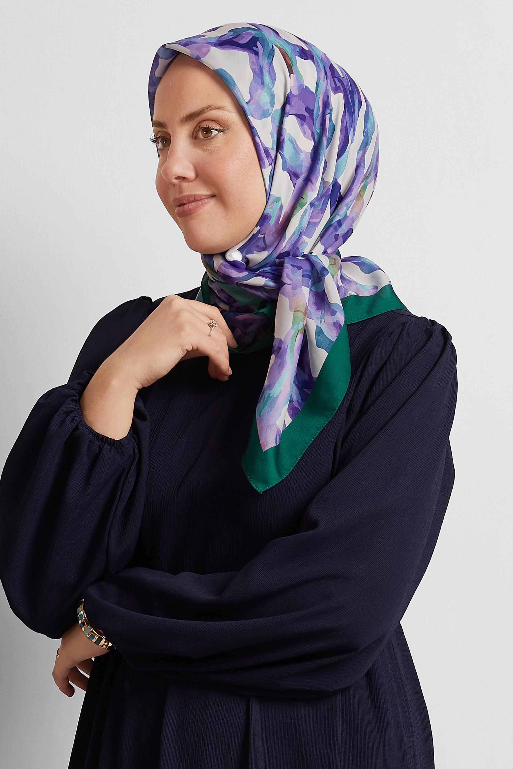 Tesettür giyim YEŞİL ALVİNA DESENLİ EŞARP 8578