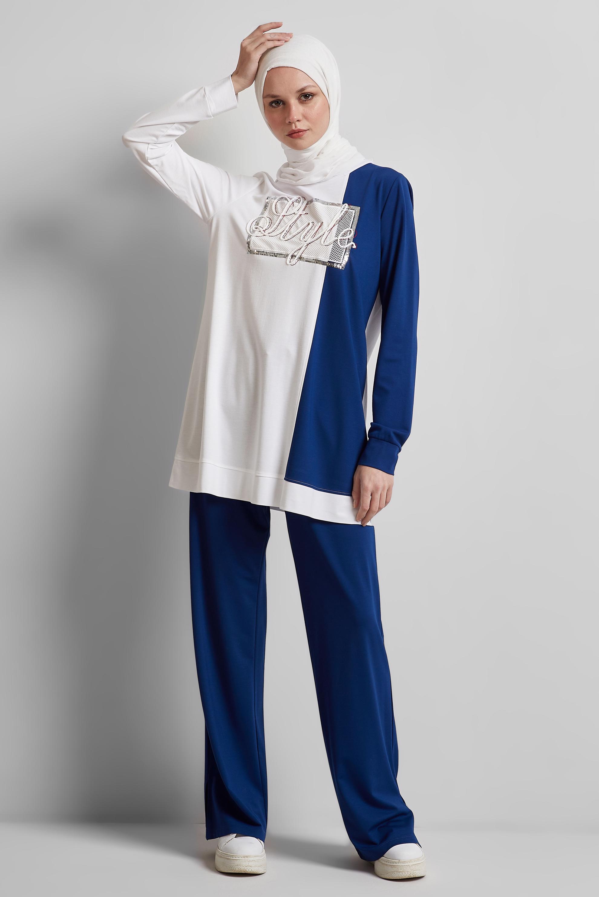 Tesettür giyim BEYAZ PANTOLONLU EŞOFMAN TAKIM 44701