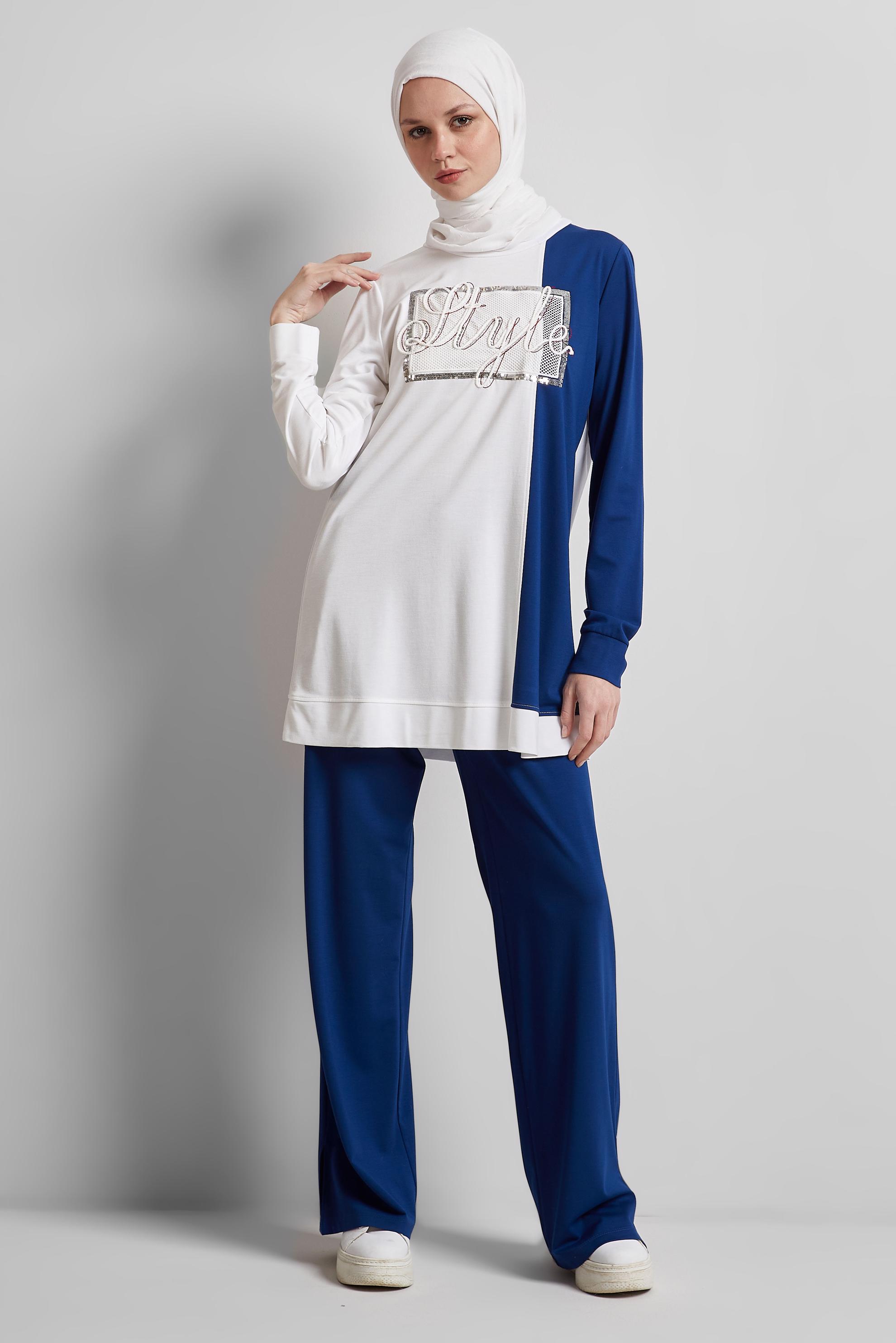 Tesettür giyim BEYAZ PANTOLONLU EŞOFMAN TAKIM 44701