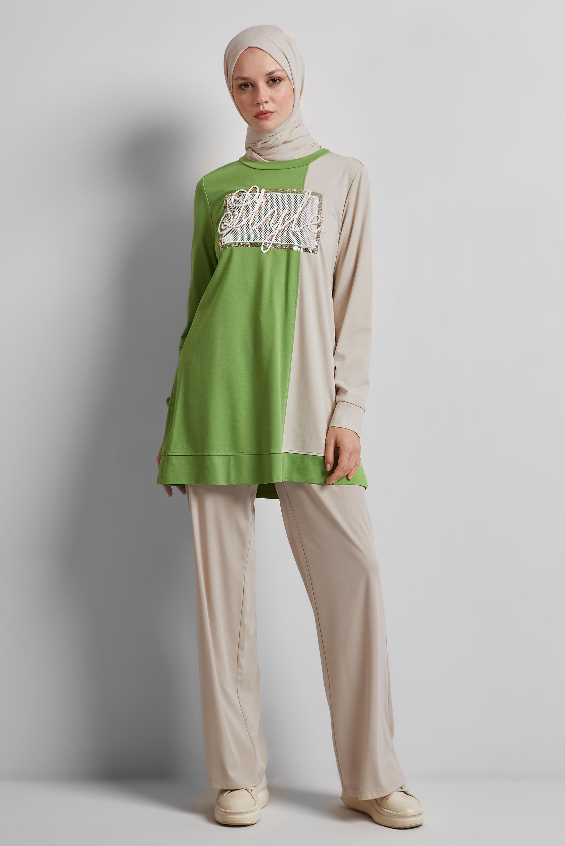 Tesettür giyim YEŞİL PANTOLONLU EŞOFMAN TAKIM 44701