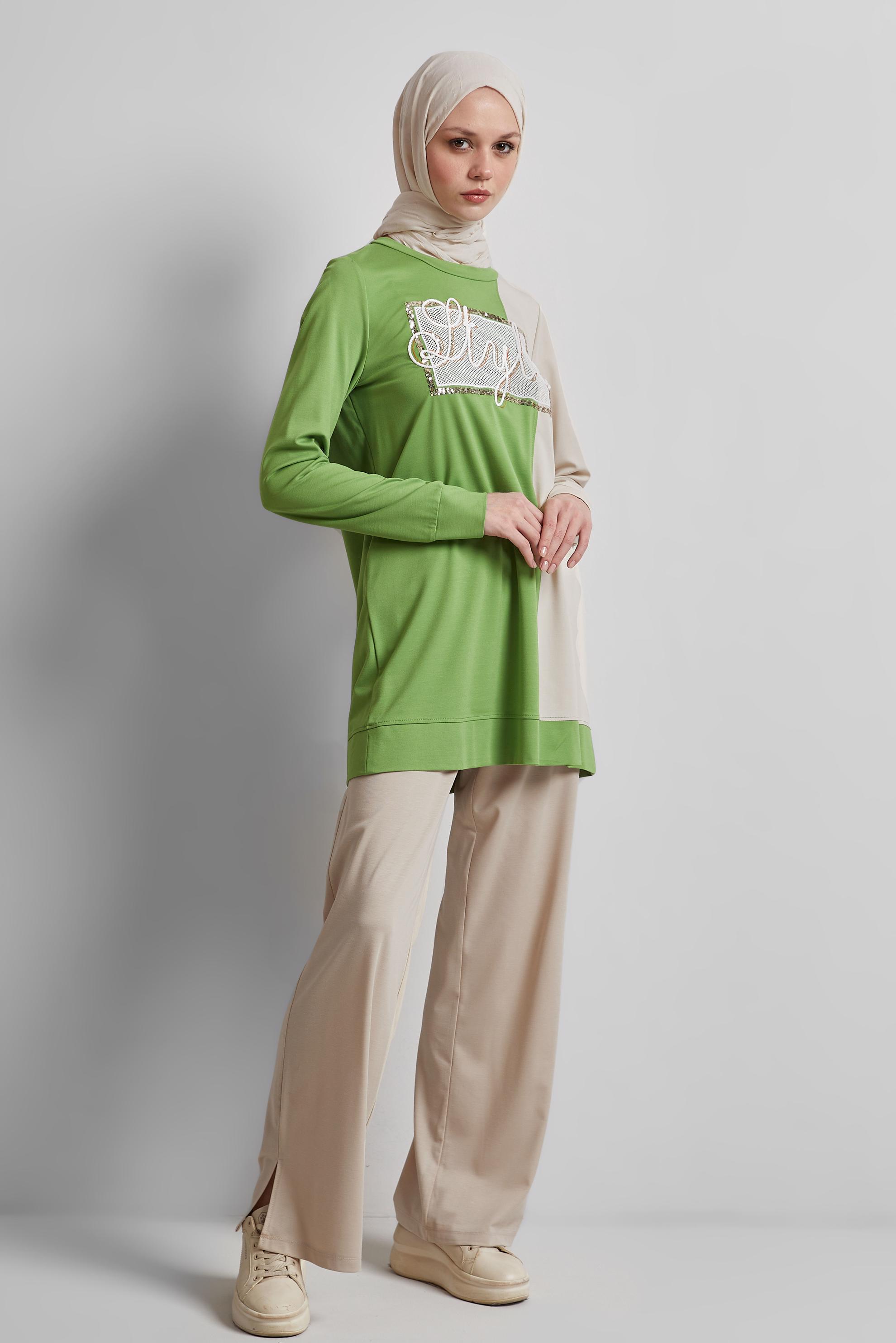 Tesettür giyim YEŞİL PANTOLONLU EŞOFMAN TAKIM 44701