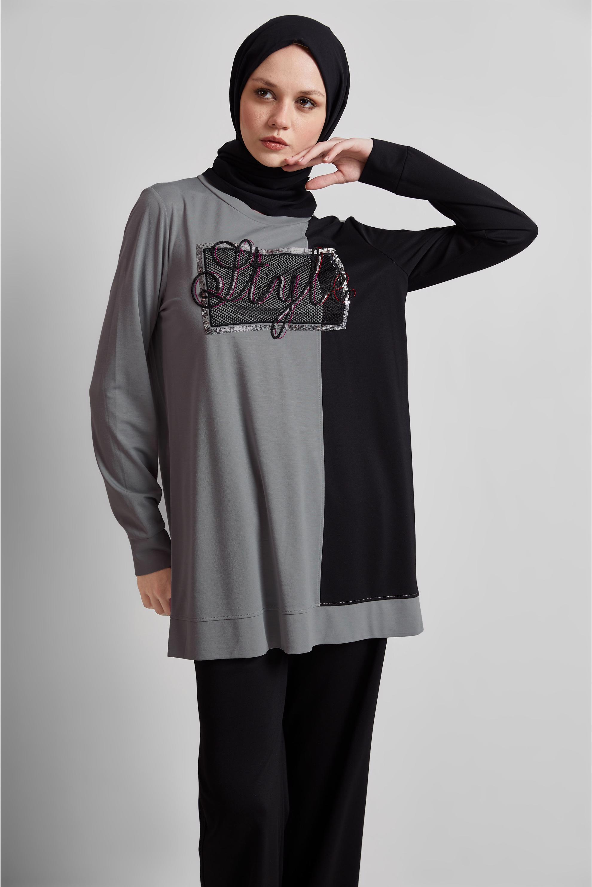 Tesettür giyim GRİ PANTOLONLU EŞOFMAN TAKIM 44701