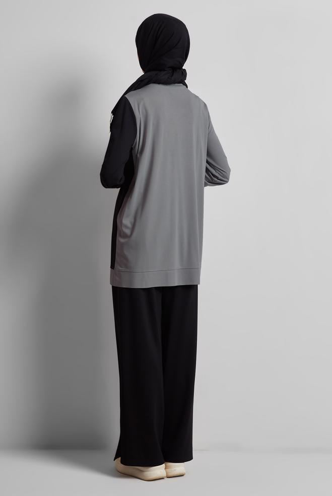 Hijab-Kleidung GRAU TRAININGSANZUG-SET MIT HOSE 44701 - ALVİNA