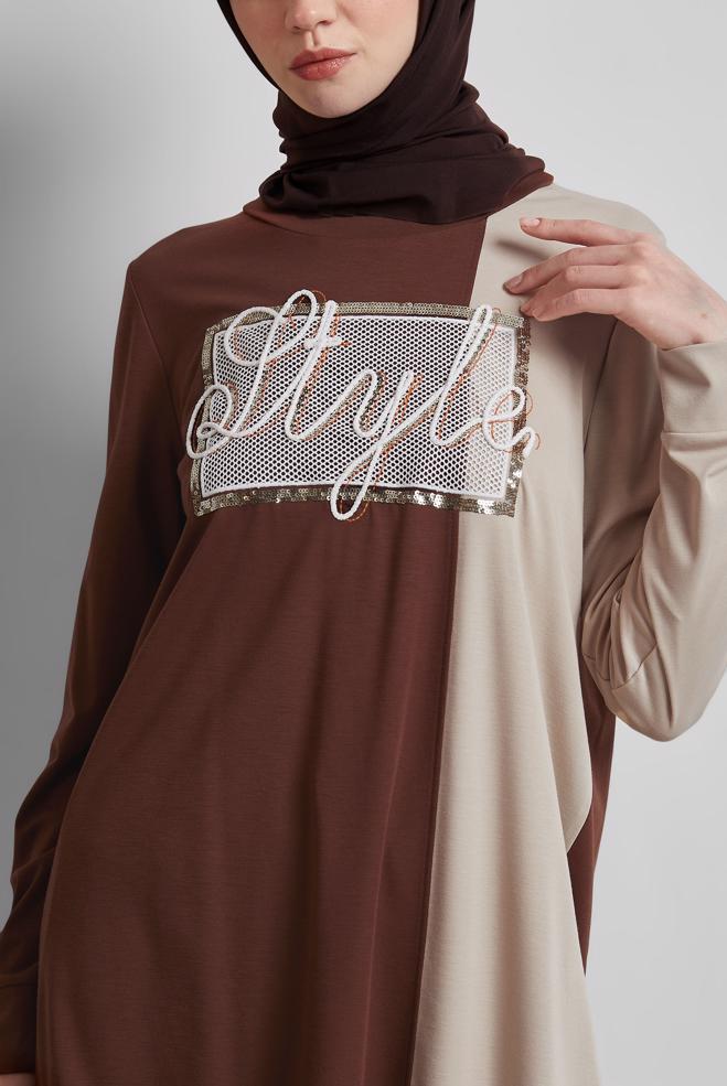 Hijab clothing BROWN TRACKSUIT SET WITH PANTS 44701 - ALVİNA