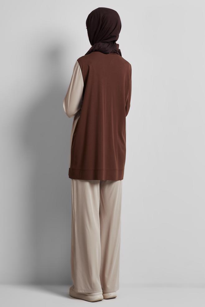 Hijab clothing BROWN TRACKSUIT SET WITH PANTS 44701 - ALVİNA