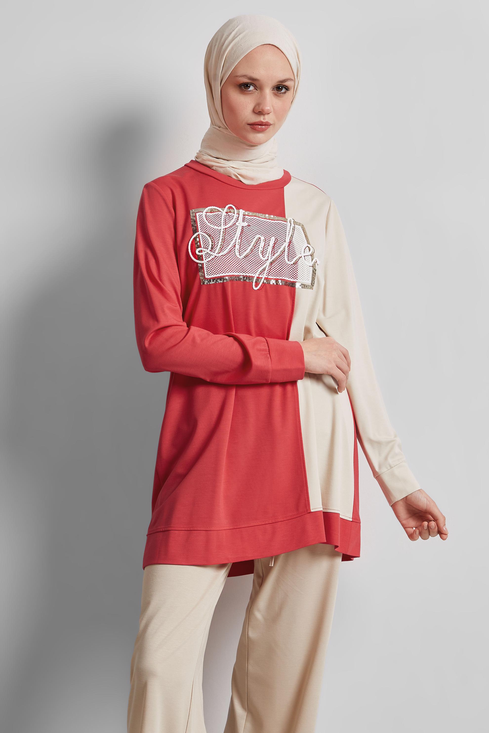 Tesettür giyim KIRMIZI PANTOLONLU EŞOFMAN TAKIM 44701