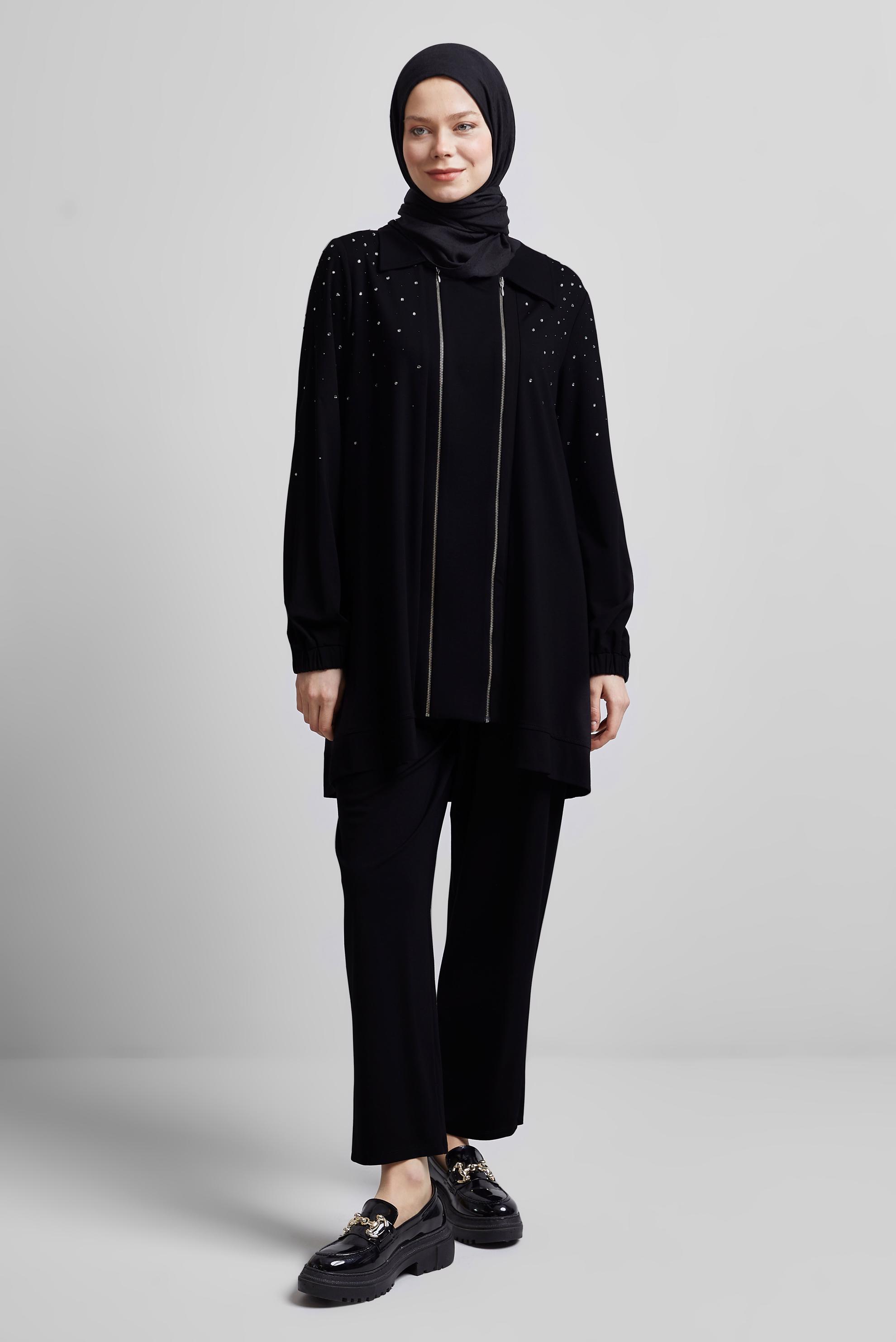 Tesettür giyim SİYAH TAŞLI PANTOLONLU EŞOFMAN TAKIM 44704