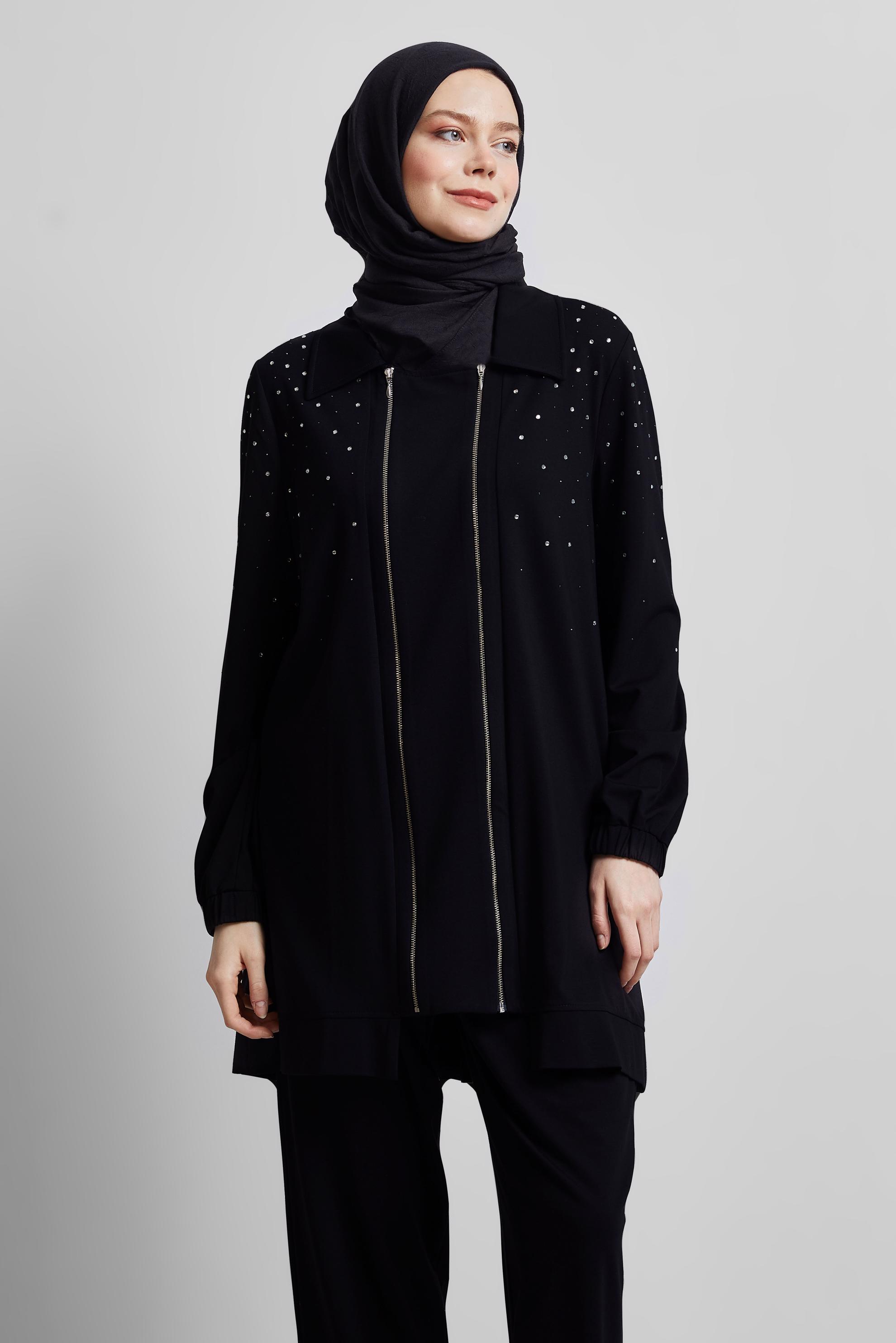 Tesettür giyim SİYAH TAŞLI PANTOLONLU EŞOFMAN TAKIM 44704