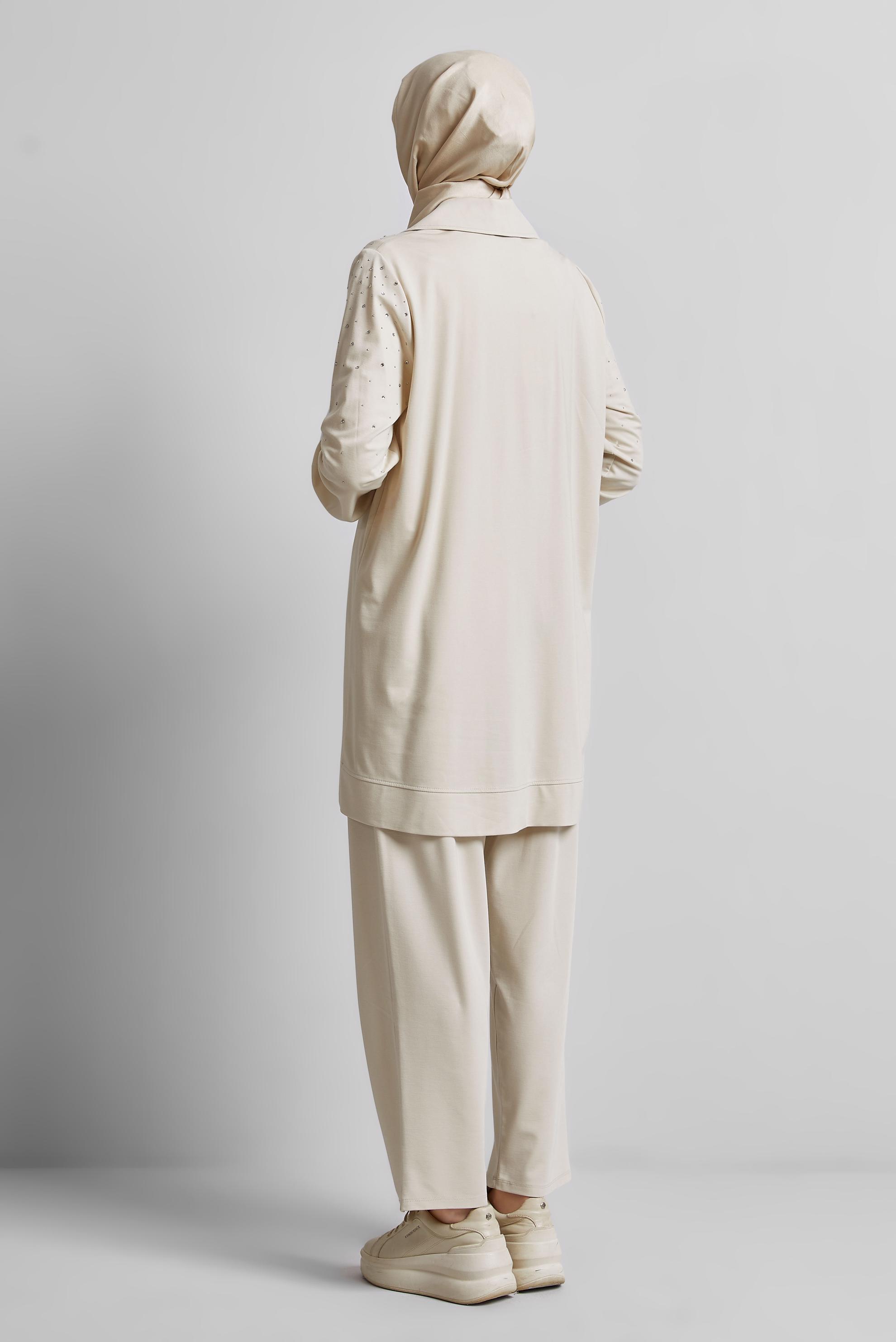 Hijab clothing BEIGE TRACKSUIT SET WITH GEM 44704