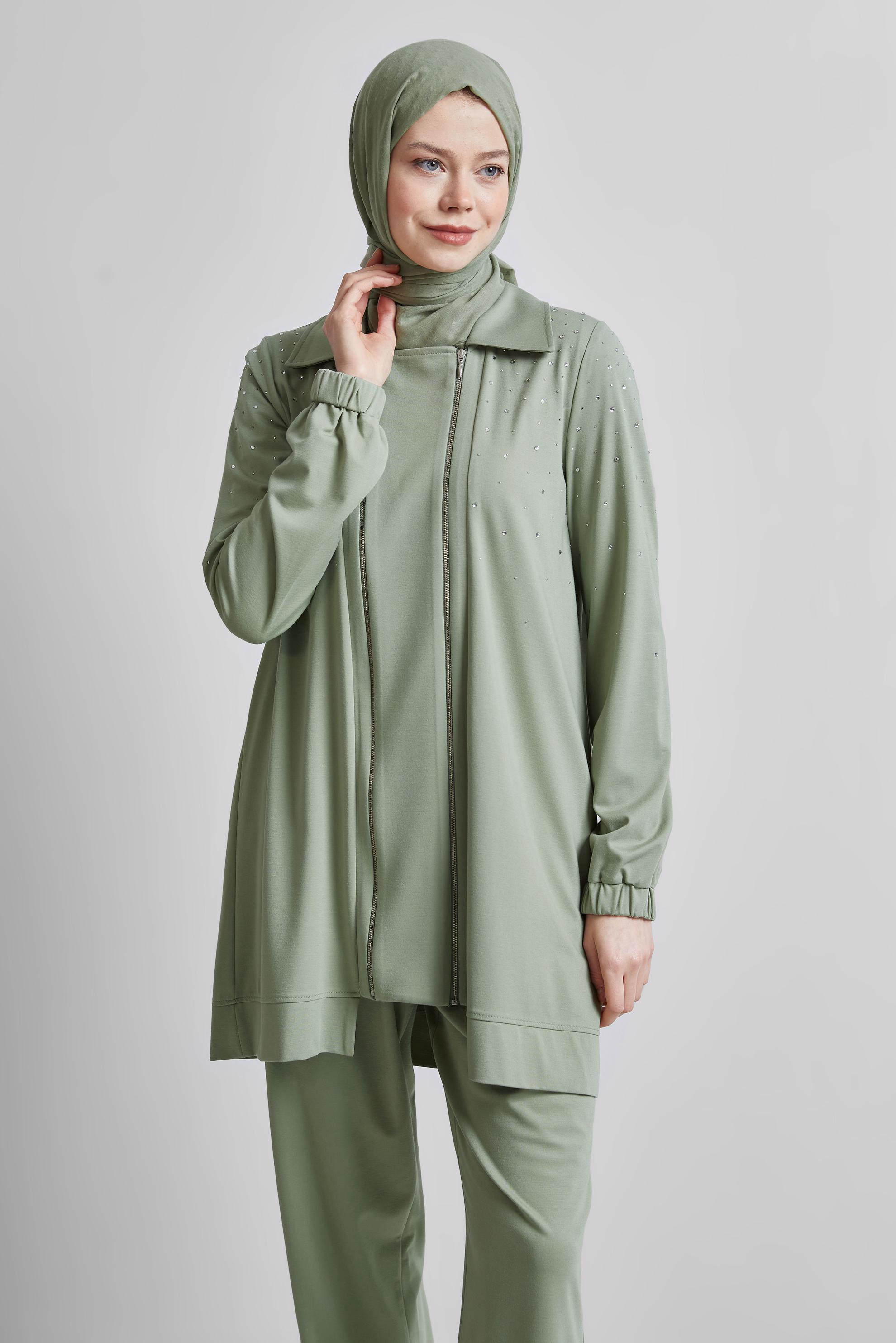 Tesettür giyim YEŞİL TAŞLI PANTOLONLU EŞOFMAN TAKIM 44704