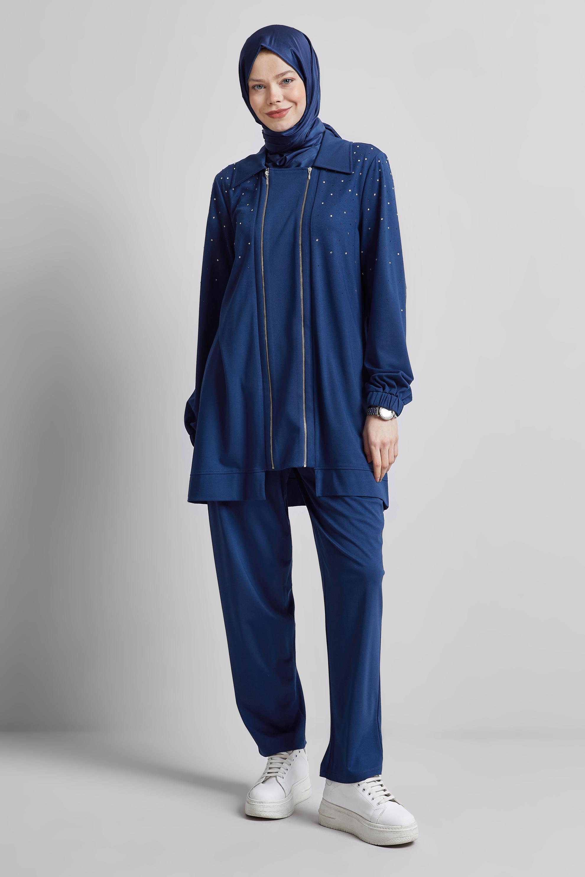 Hijab clothing NAVY BLUE TRACKSUIT SET WITH GEM 44704