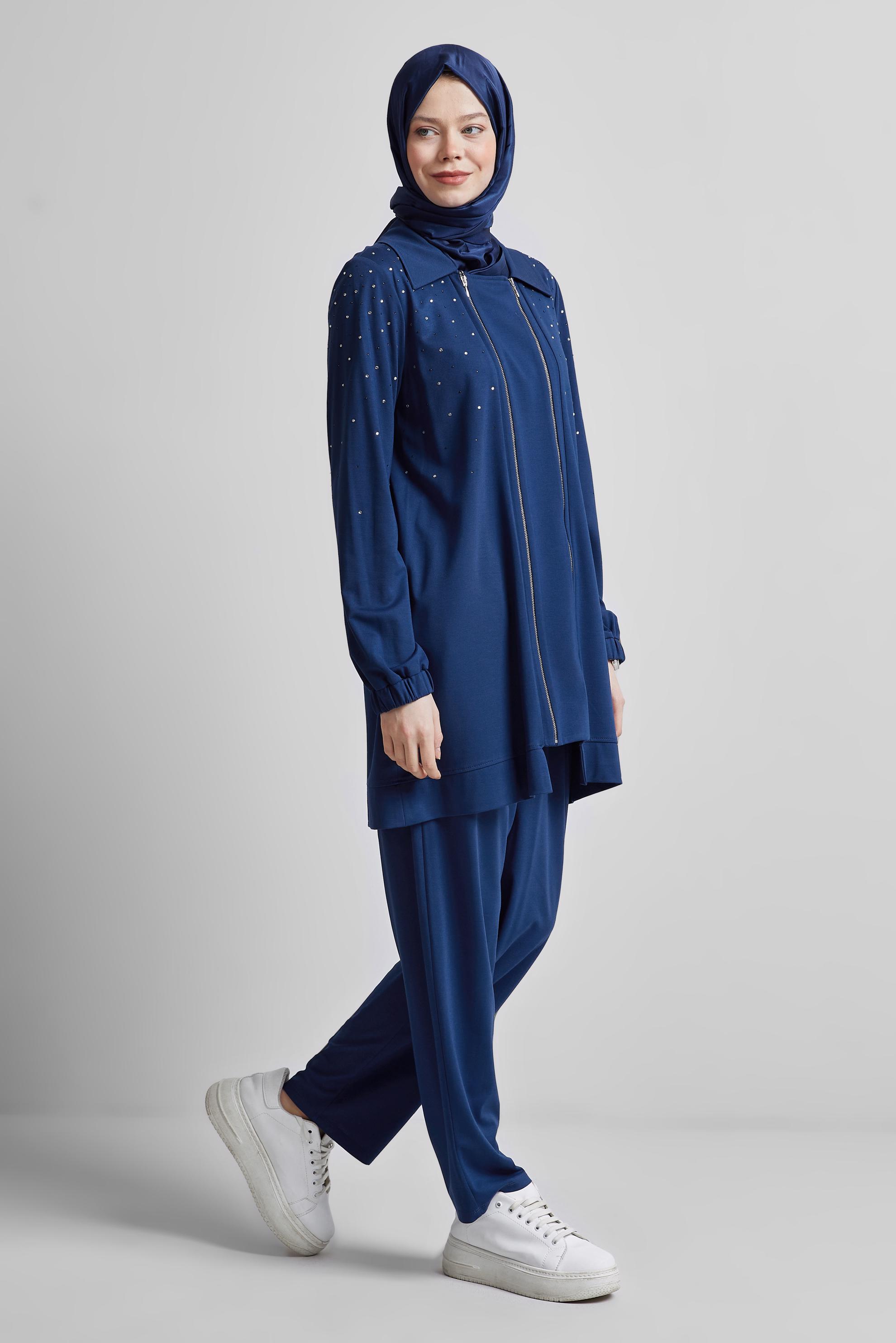 Hijab clothing NAVY BLUE TRACKSUIT SET WITH GEM 44704