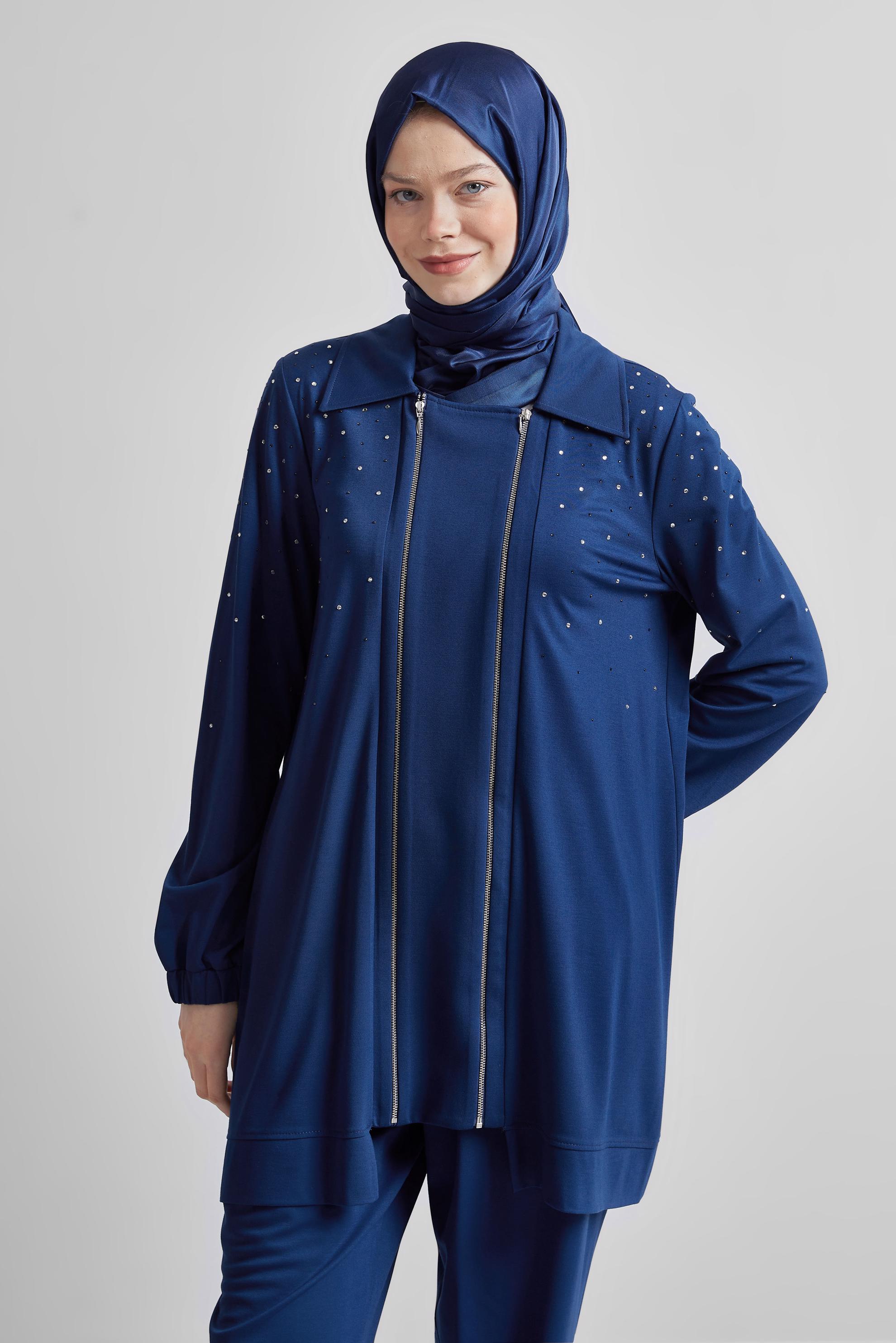 Hijab clothing NAVY BLUE TRACKSUIT SET WITH GEM 44704