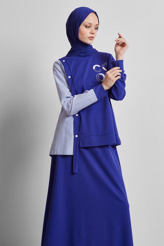 Vêtements hijab BLEU MARINE ENSEMBLE DE SURVÊTEMENT À JUPE 44747 - ALVİNA