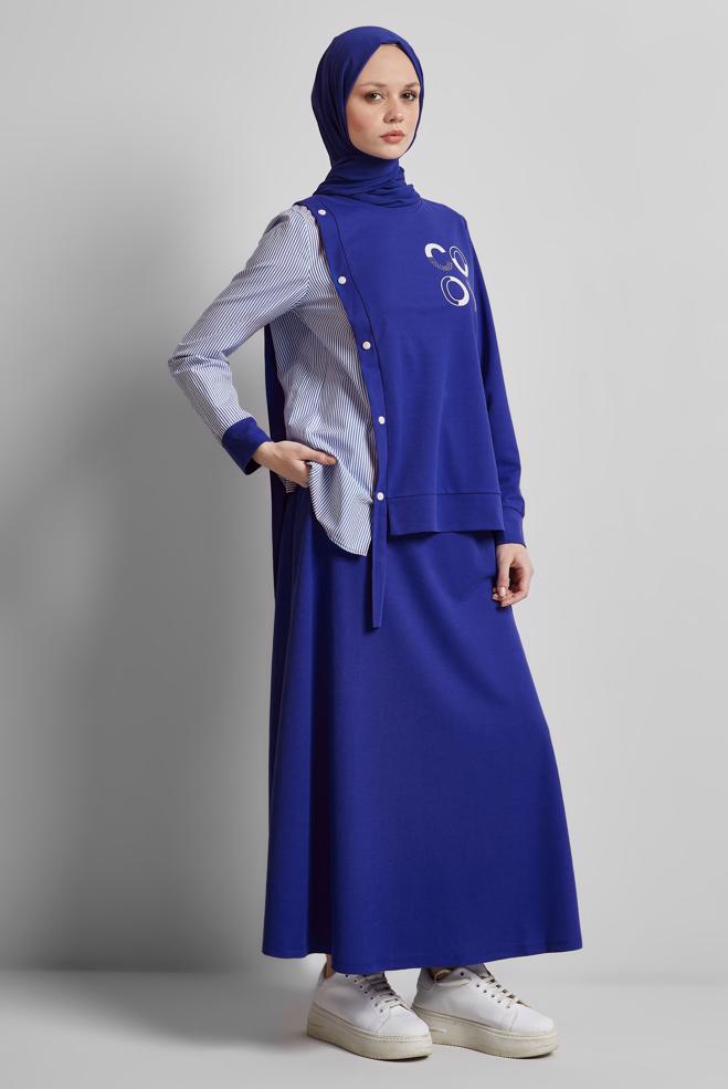 Vêtements hijab BLEU MARINE ENSEMBLE DE SURVÊTEMENT À JUPE 44747 - ALVİNA