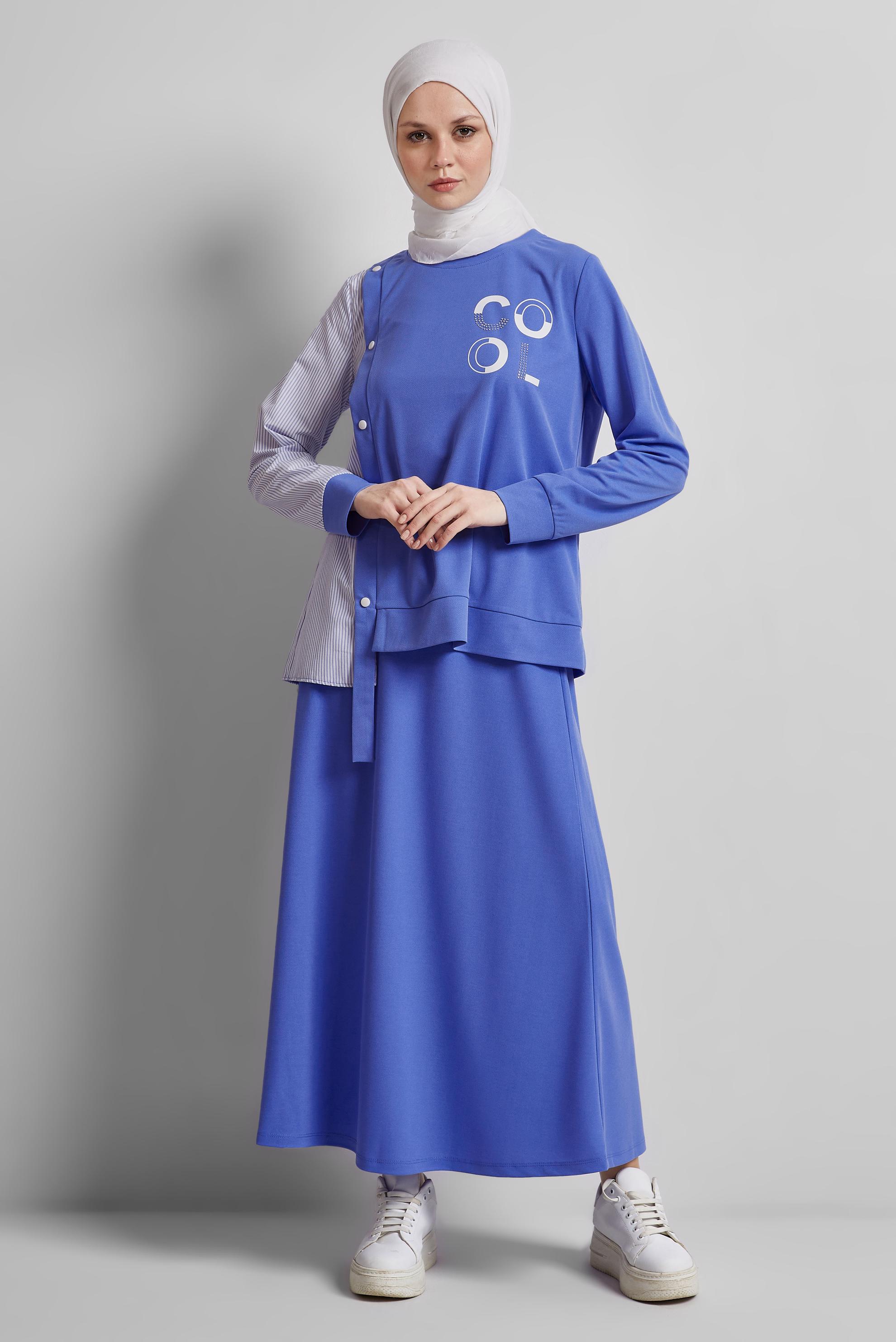 Tesettür giyim MAVİ ETEKLİ EŞOFMAN TAKIM 44747