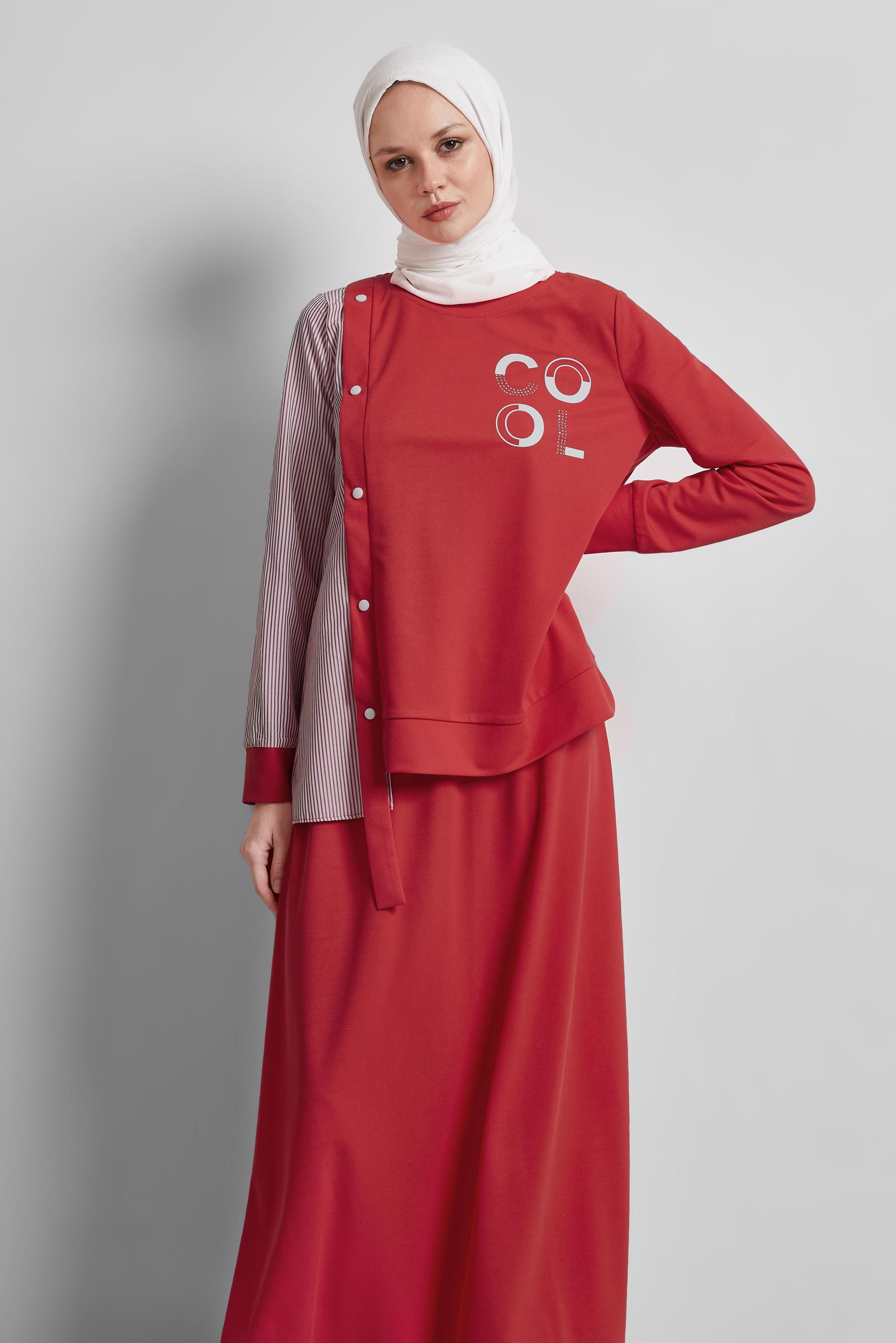 Tesettür giyim KIRMIZI ETEKLİ EŞOFMAN TAKIM 44747