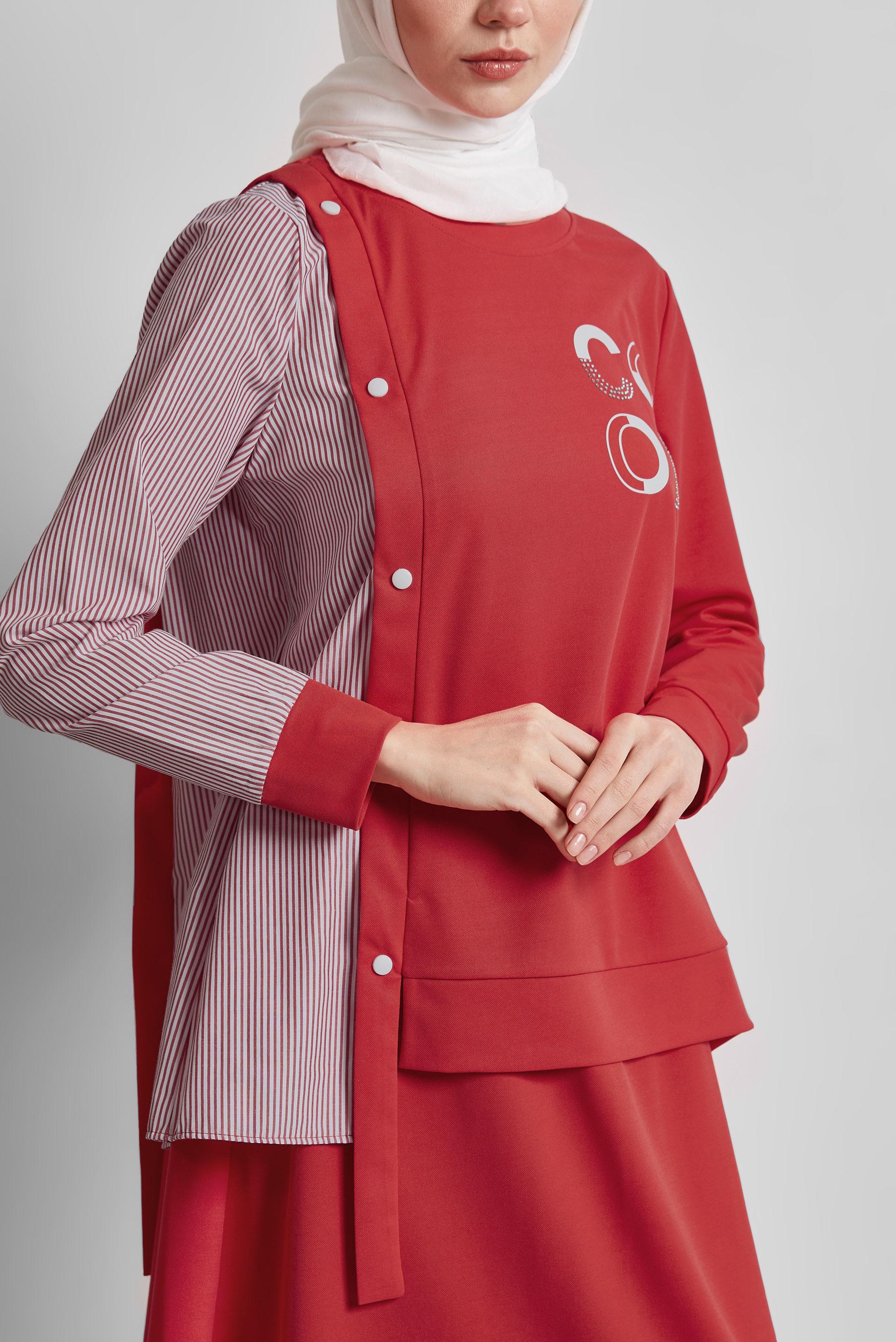 Tesettür giyim KIRMIZI ETEKLİ EŞOFMAN TAKIM 44747