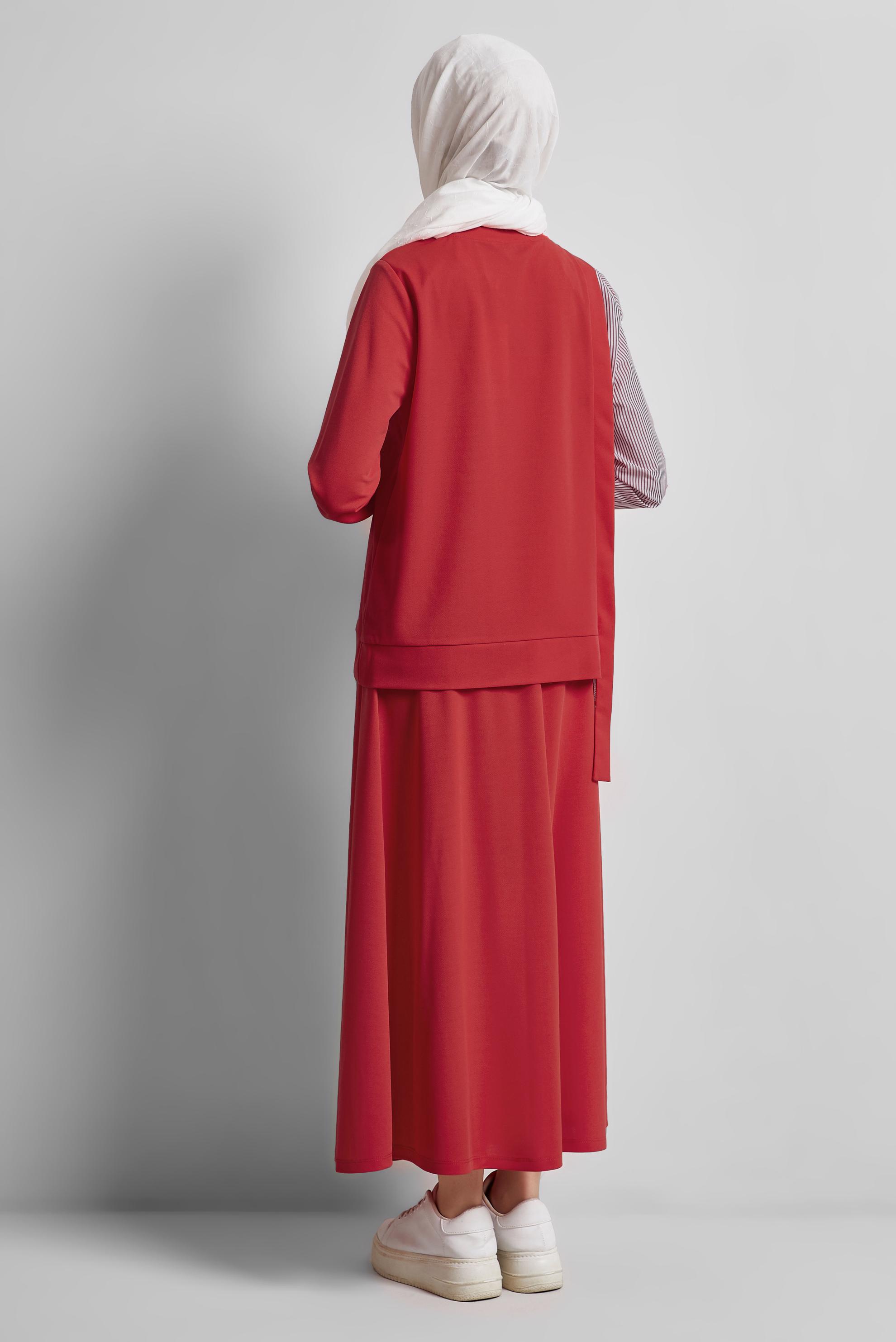 Tesettür giyim KIRMIZI ETEKLİ EŞOFMAN TAKIM 44747