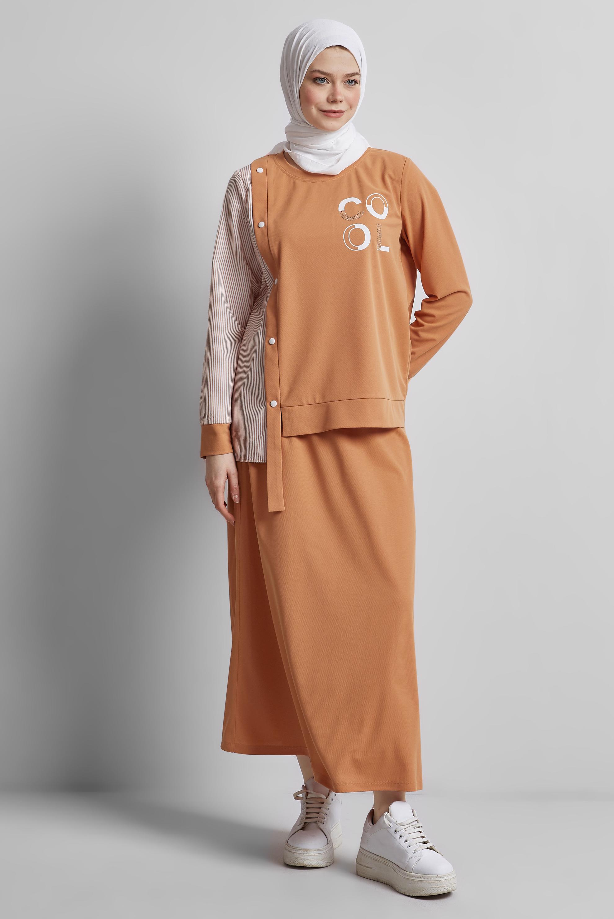 Tesettür giyim TURUNCU ETEKLİ EŞOFMAN TAKIM 44747