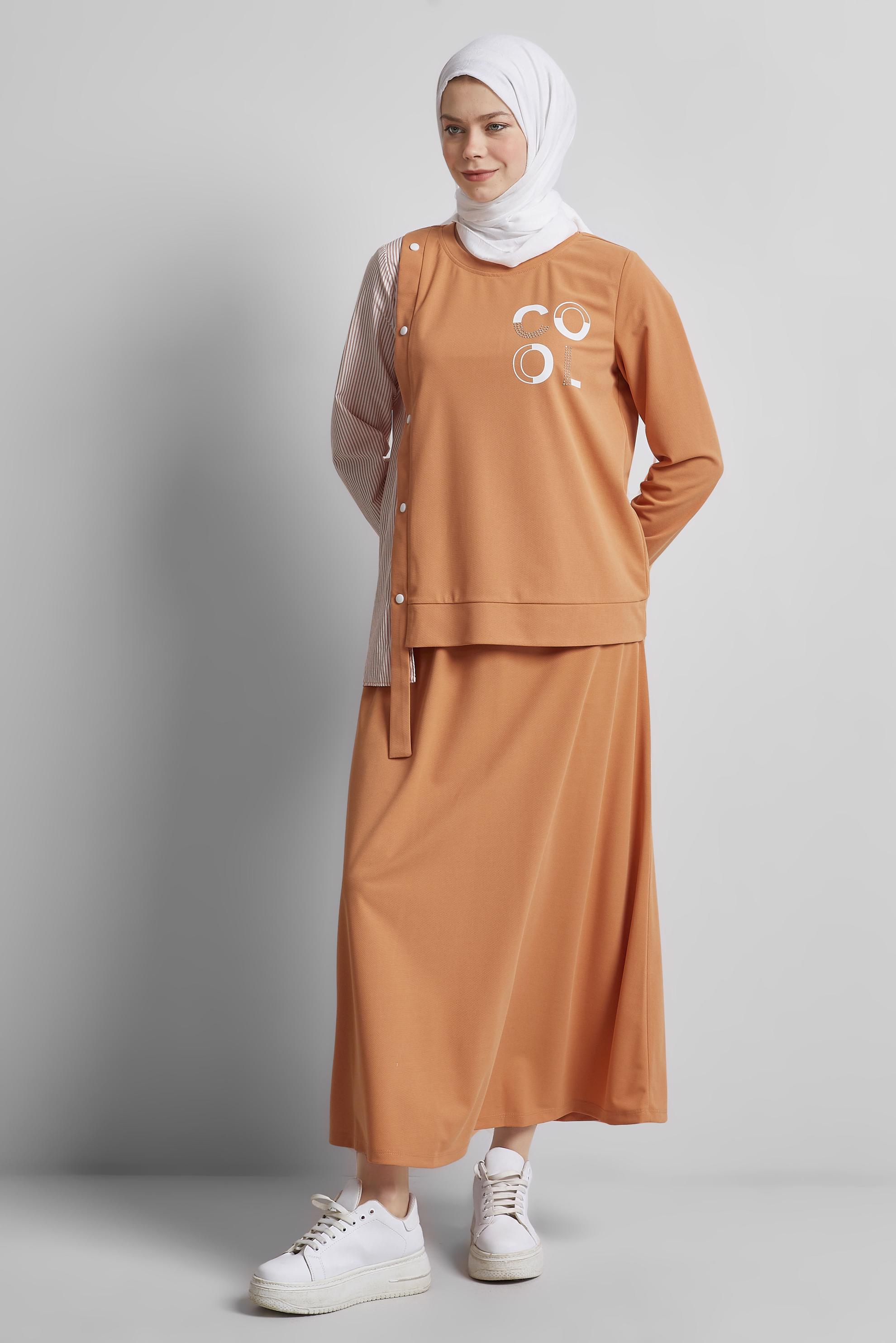 Tesettür giyim TURUNCU ETEKLİ EŞOFMAN TAKIM 44747