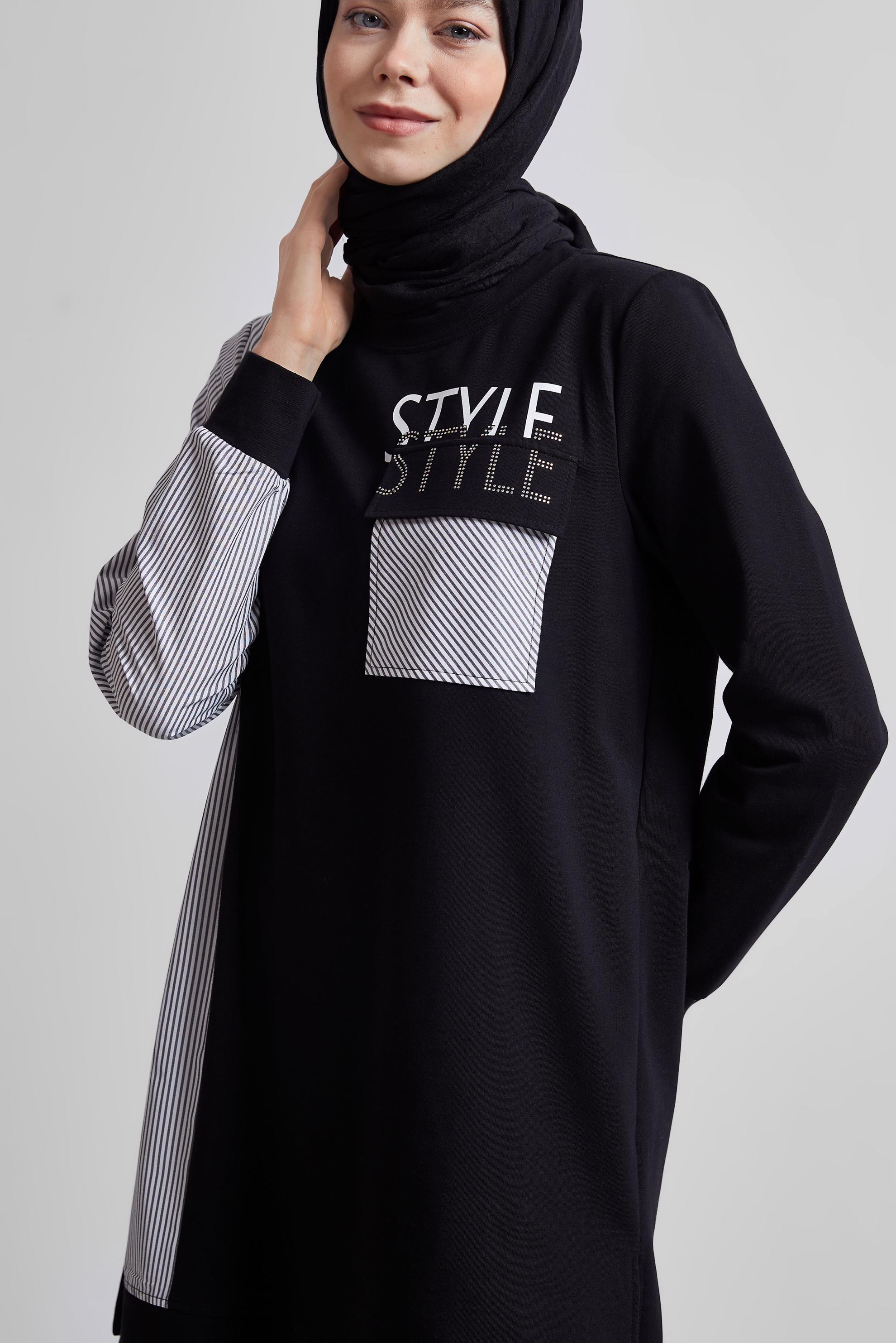 Tesettür giyim SİYAH BASKILI PANTOLONLU EŞOFMAN TAKIM 44748