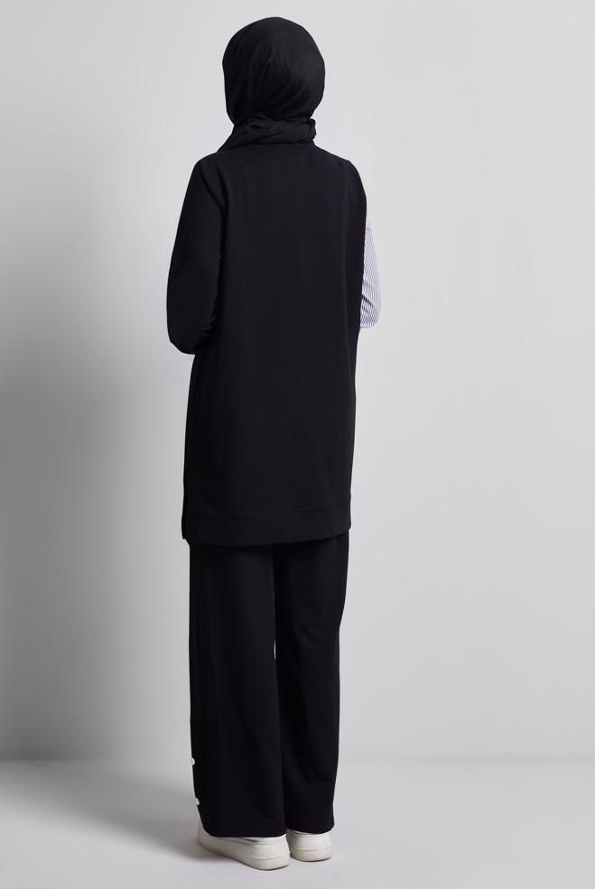 Vêtements hijab NOIR ENSEMBLE DE SURVÊTEMENT IMPRIMÉ 44748 - ALVİNA