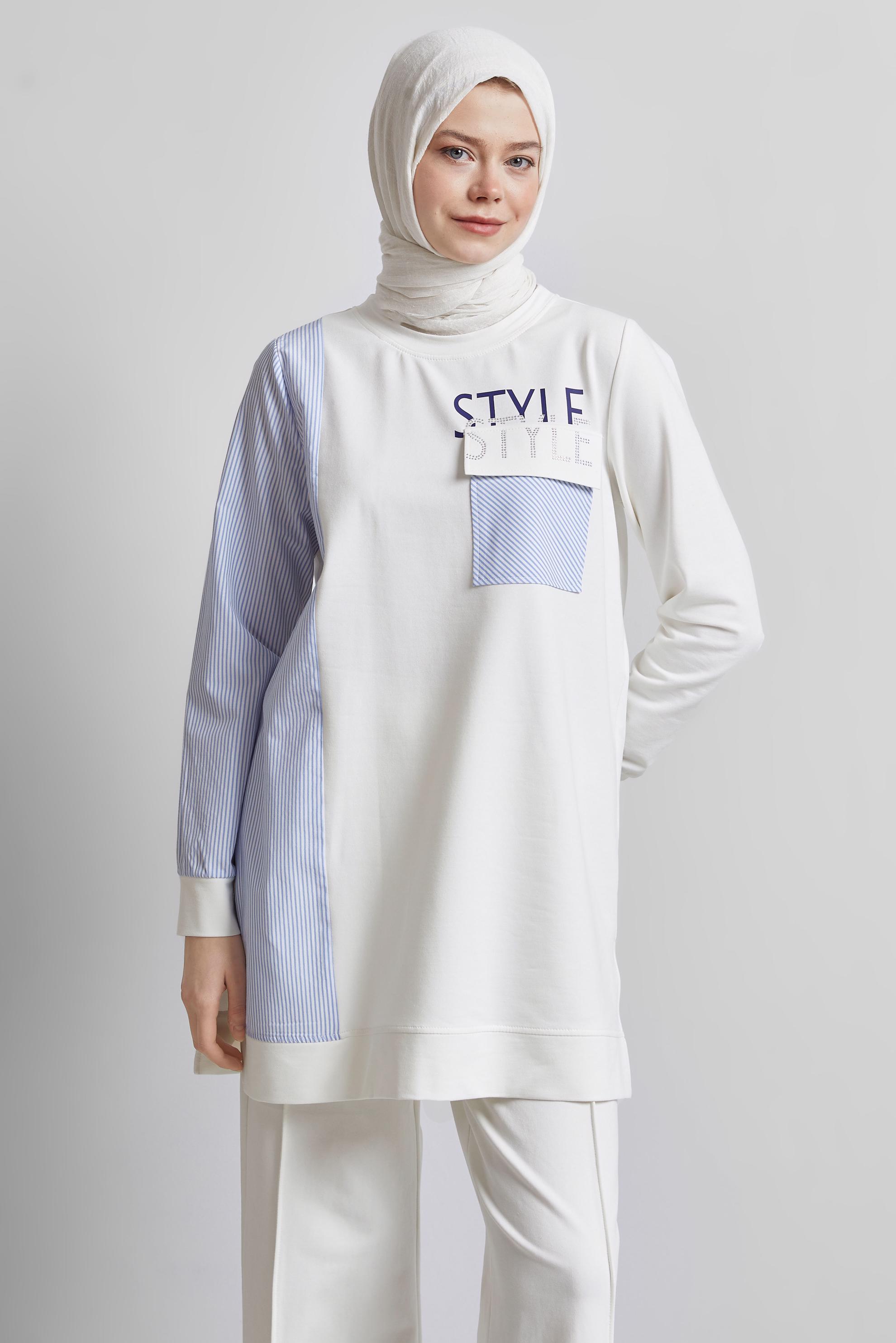 Tesettür giyim BEYAZ BASKILI PANTOLONLU EŞOFMAN TAKIM 44748