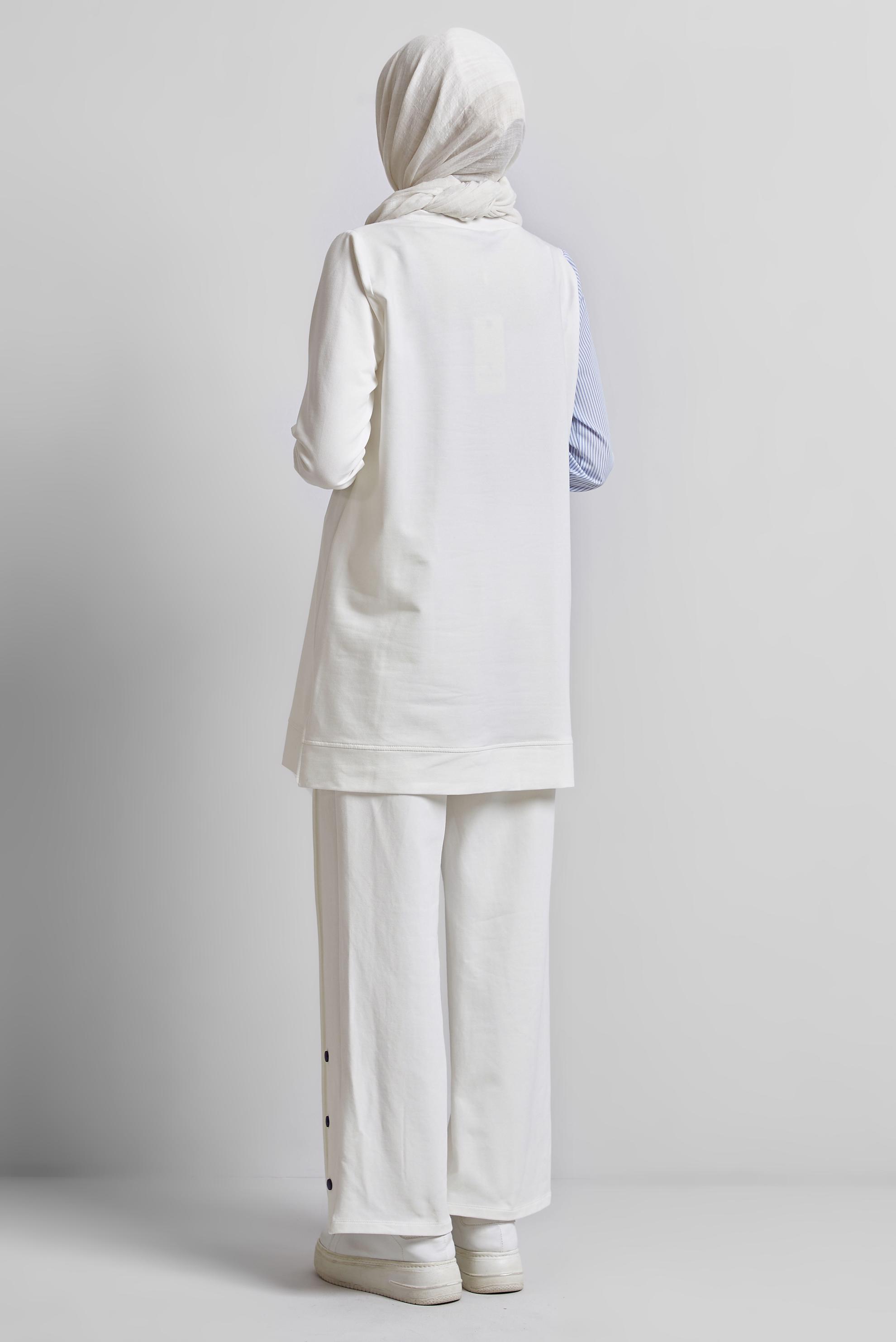 Tesettür giyim BEYAZ BASKILI PANTOLONLU EŞOFMAN TAKIM 44748