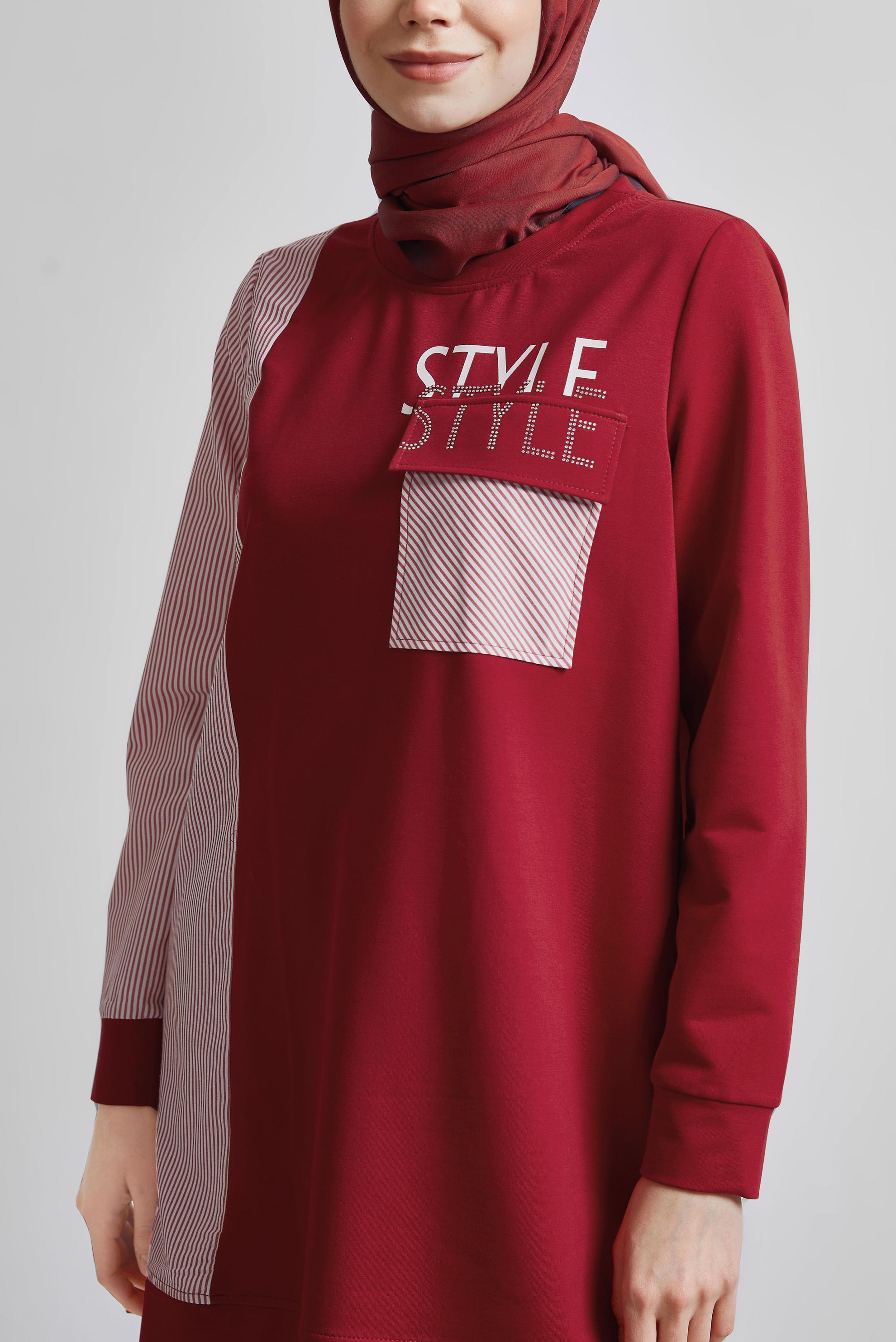 Tesettür giyim KIRMIZI BASKILI PANTOLONLU EŞOFMAN TAKIM 44748