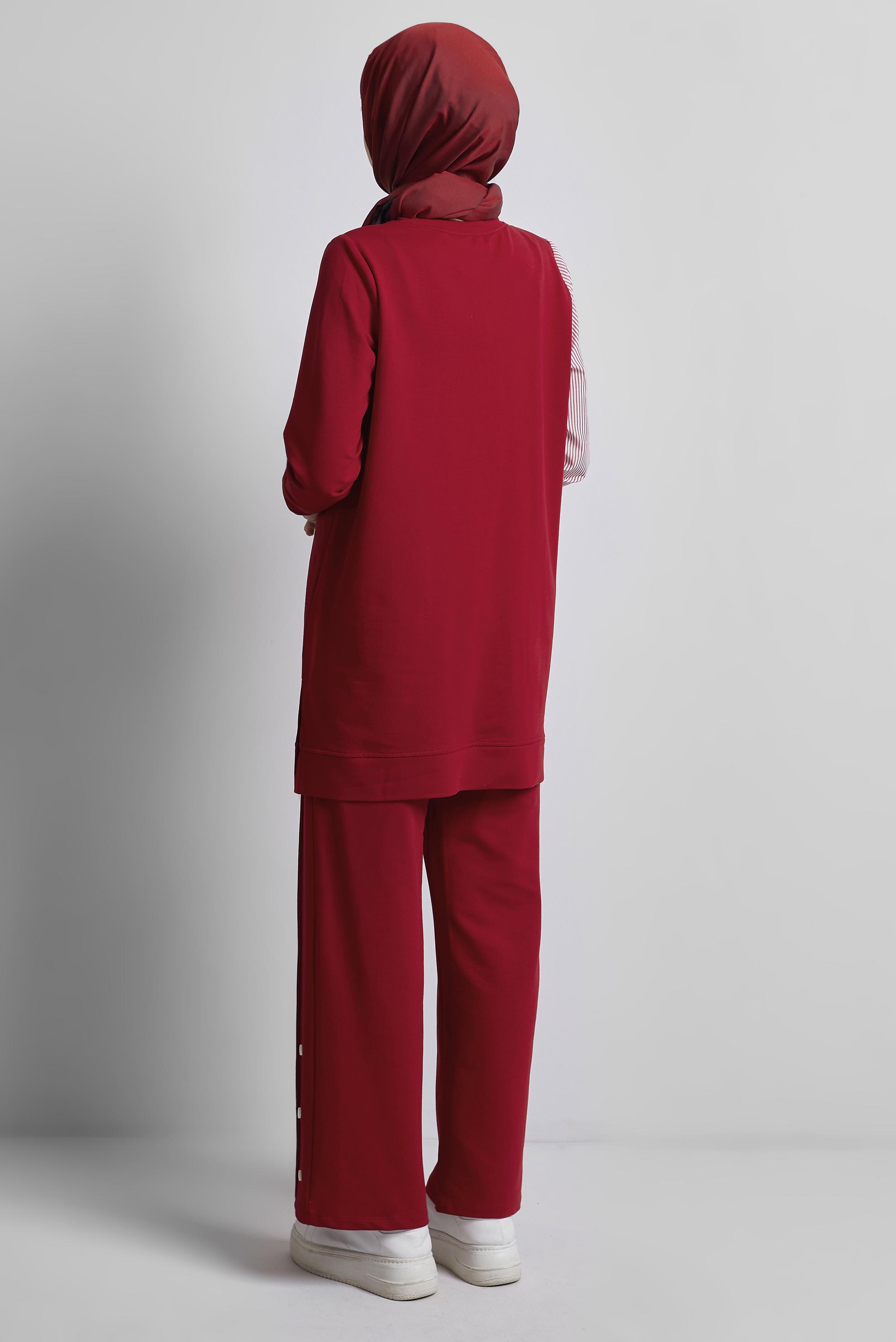 Tesettür giyim KIRMIZI BASKILI PANTOLONLU EŞOFMAN TAKIM 44748