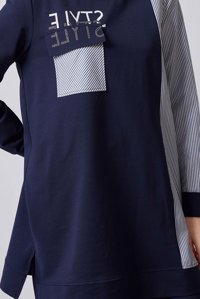 Hijab-Kleidung NAVY BLAU BEDRUCKTES TRAININGSANZUG-SET 44748 - ALVİNA