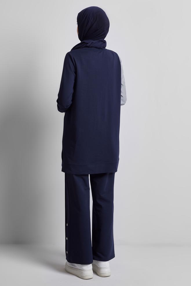 Hijab-Kleidung NAVY BLAU BEDRUCKTES TRAININGSANZUG-SET 44748 - ALVİNA